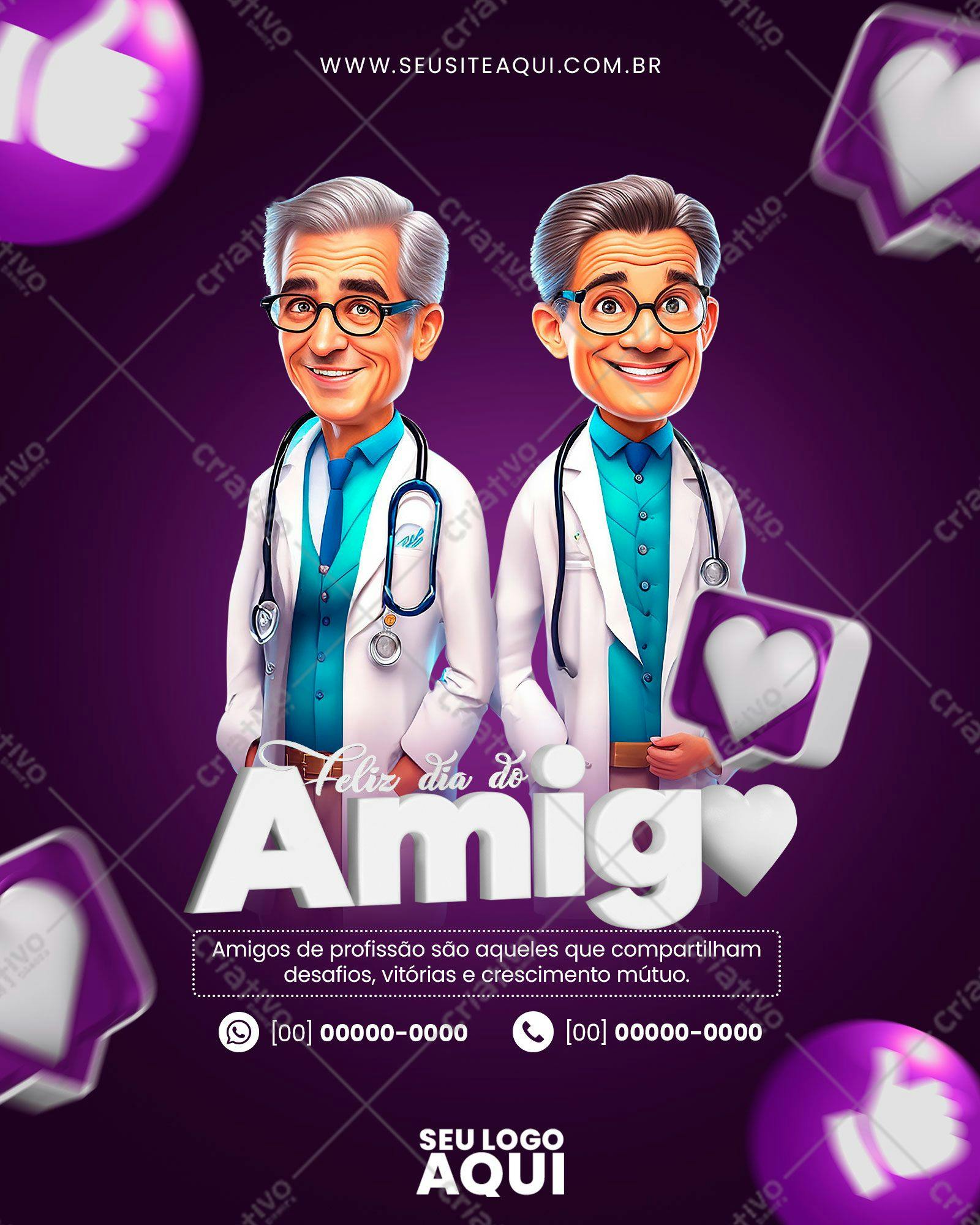 Post para Dia do Amigo com Médicos PSD Editável