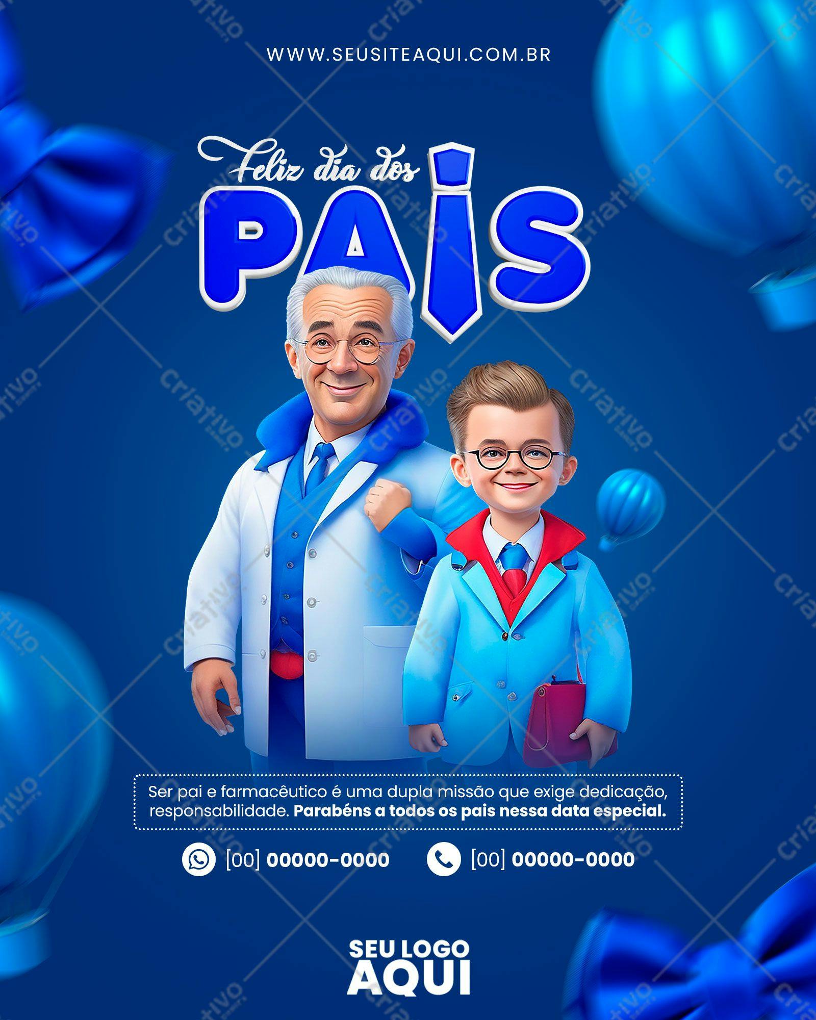 Flyer para o Dia dos Pais com Médico e Filho PSD Editável