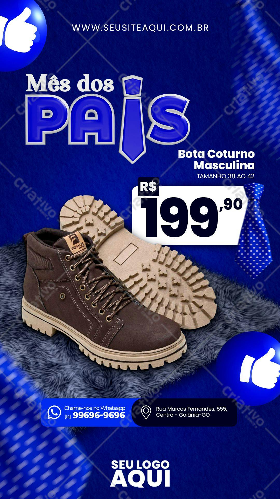 Template Dia dos Pais: Bota Coturno Marrom PSD Editável