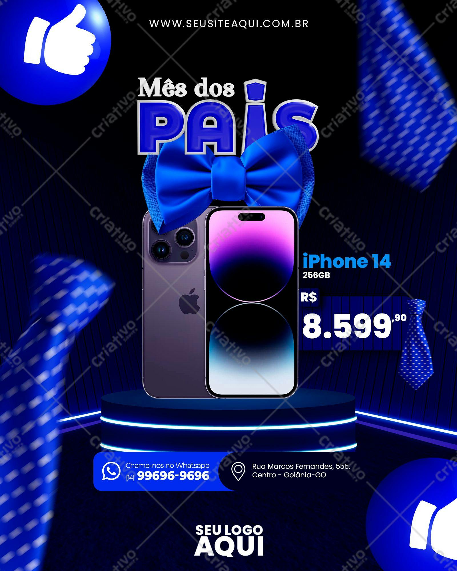 Banner Dia dos Pais com iPhone 14 PSD Editável