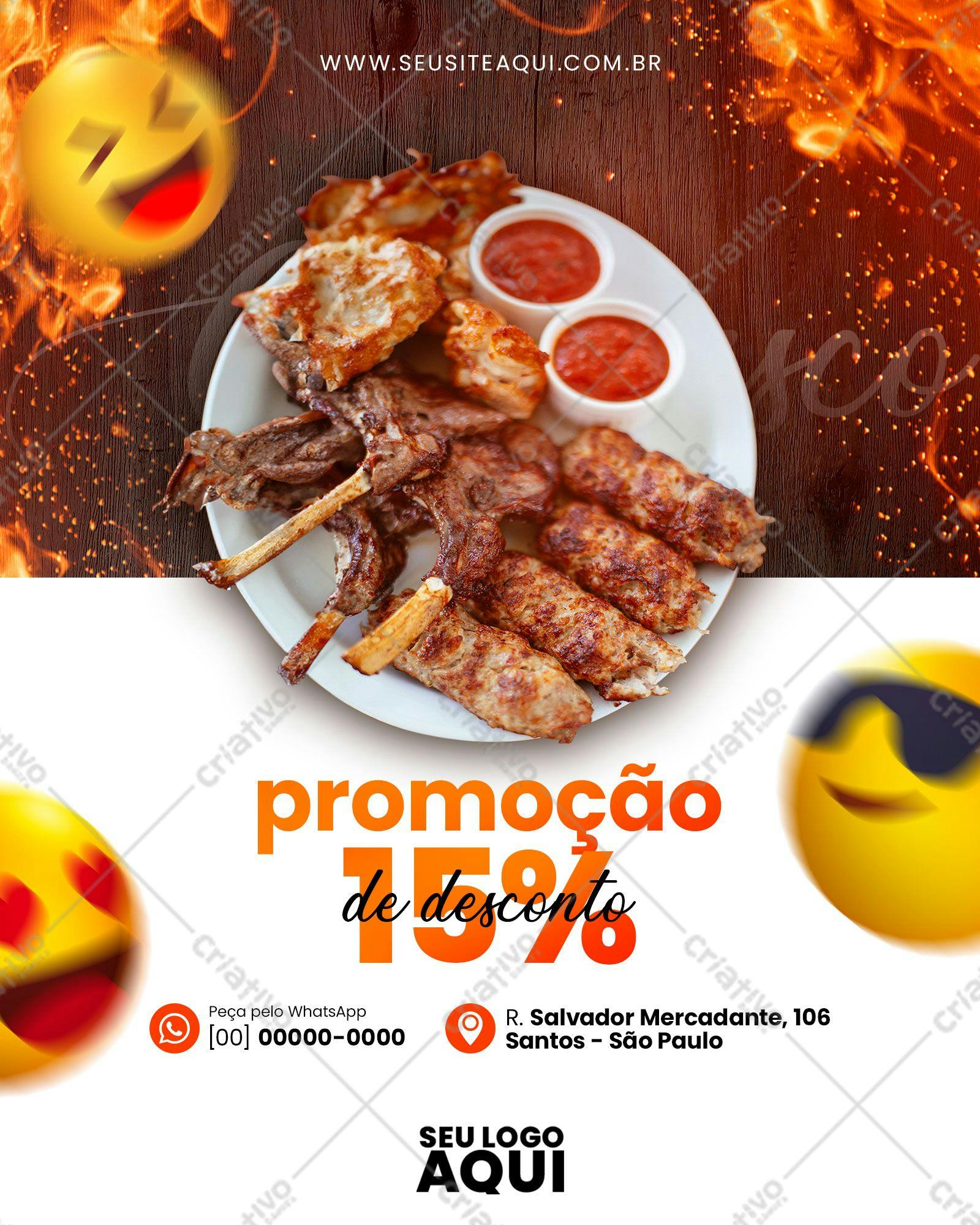 Flyer para Promoção de Churrasco com 15% de Desconto PSD Editável