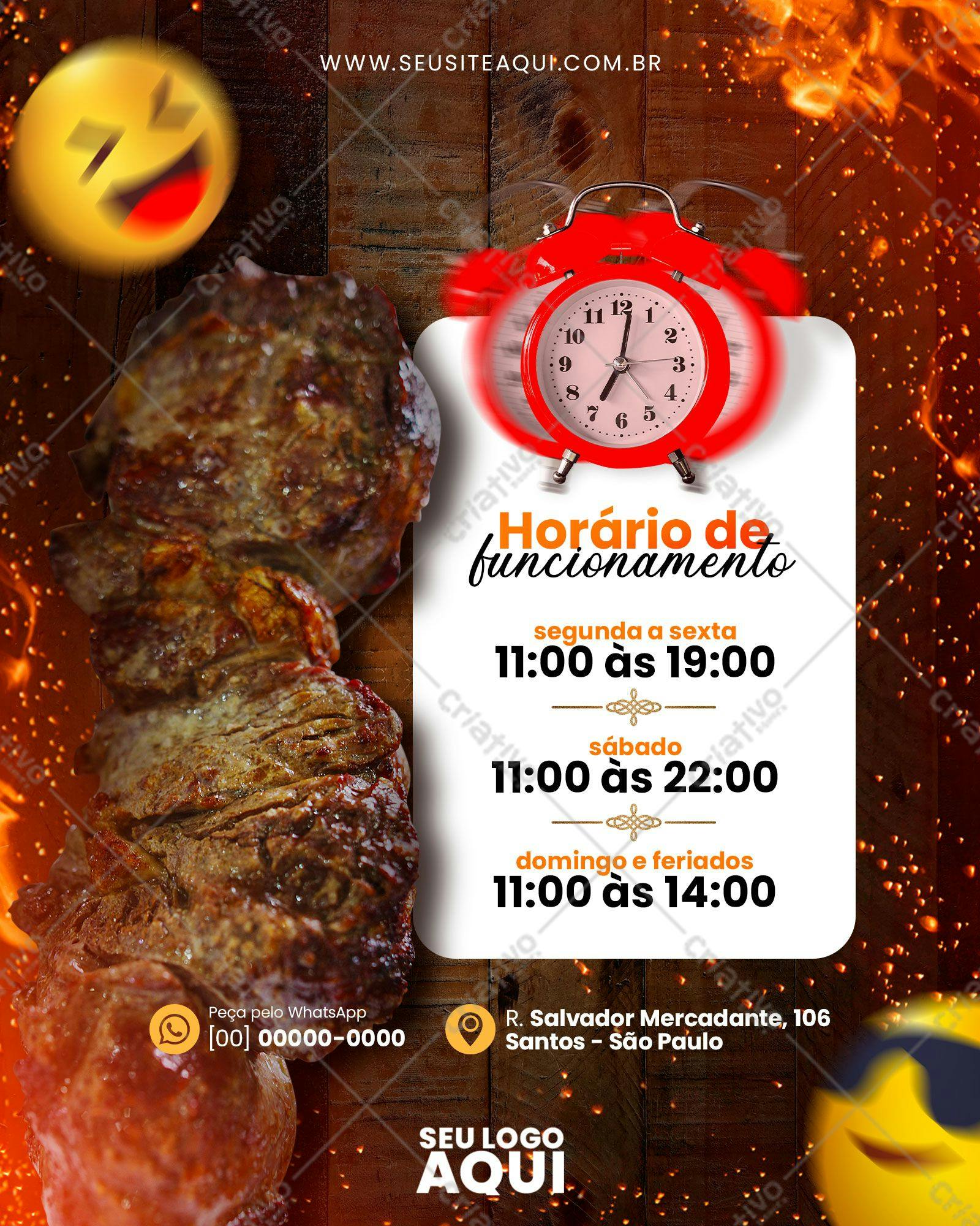 Flyer para Churrascaria com Horário de Funcionamento PSD Editável