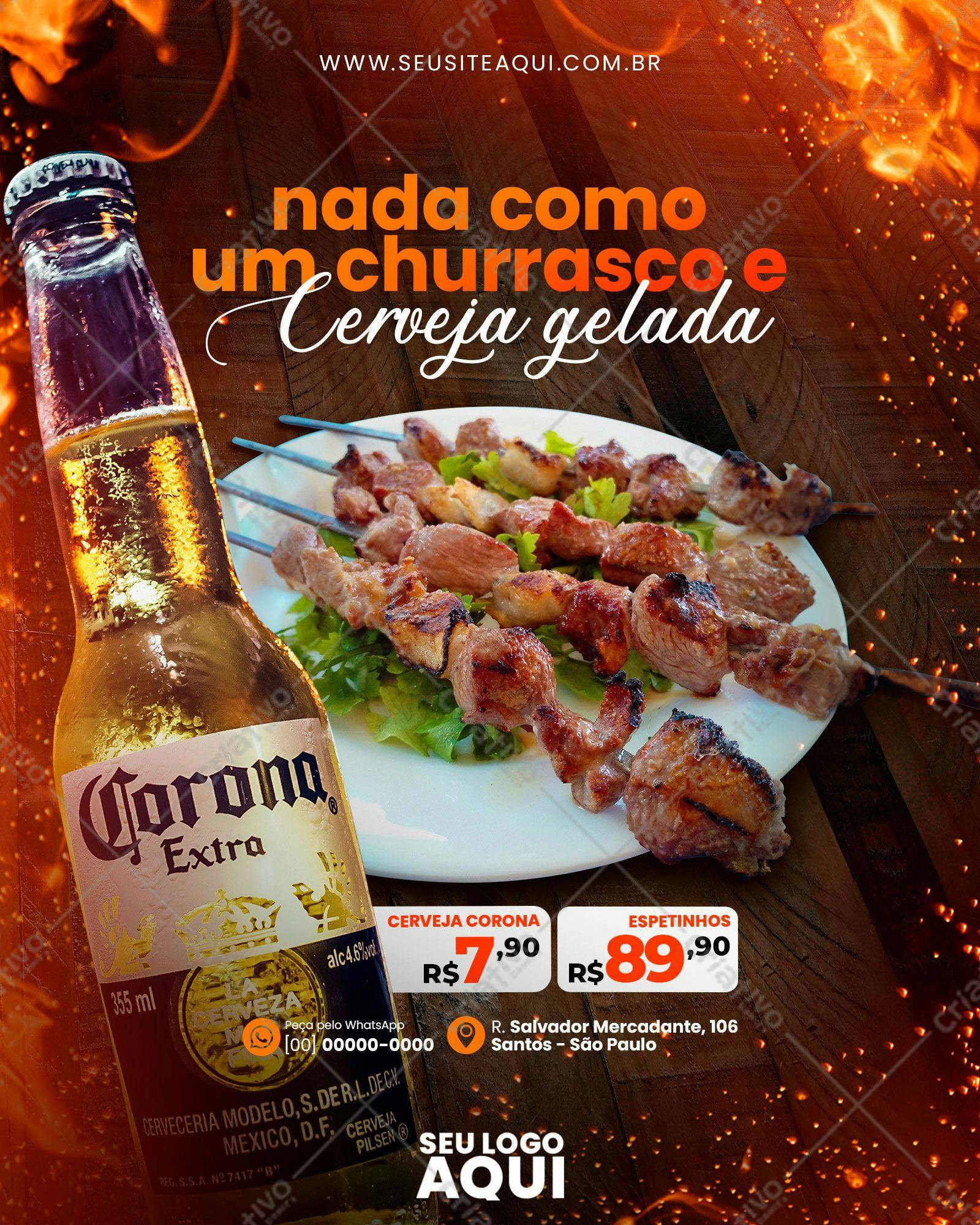 Flyer para Churrasco e Cerveja Corona PSD Editável