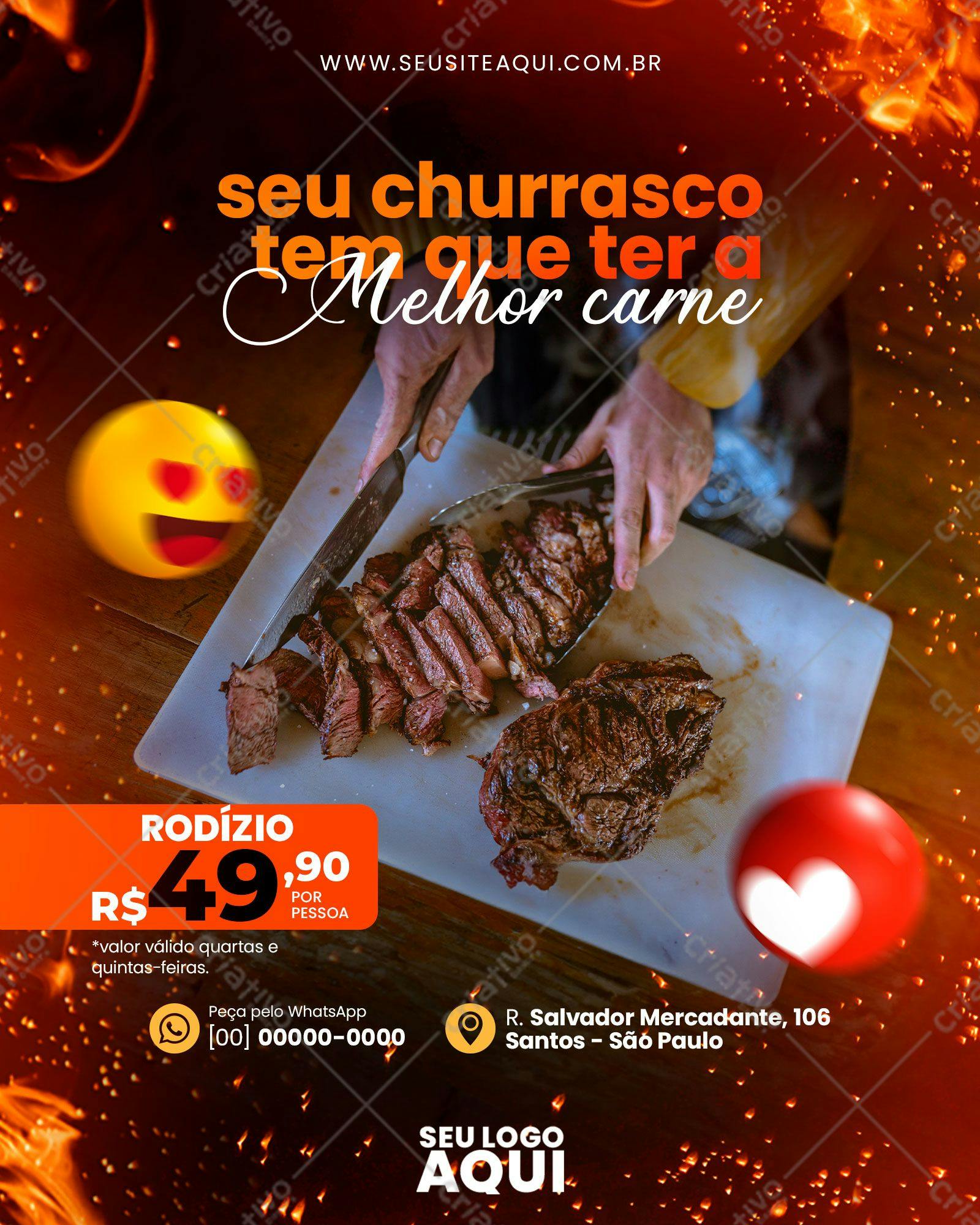 Post para Redes Sociais Churrasco PSD Editável