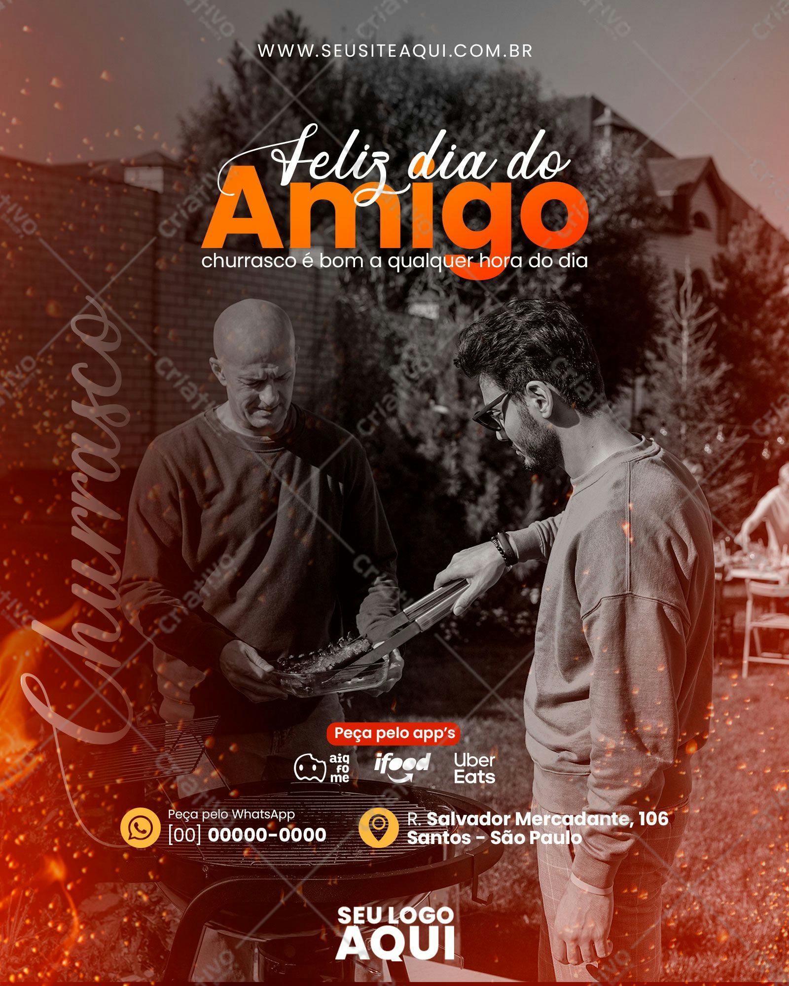 Flyer para o Dia do Amigo com Churrasco PSD Editável