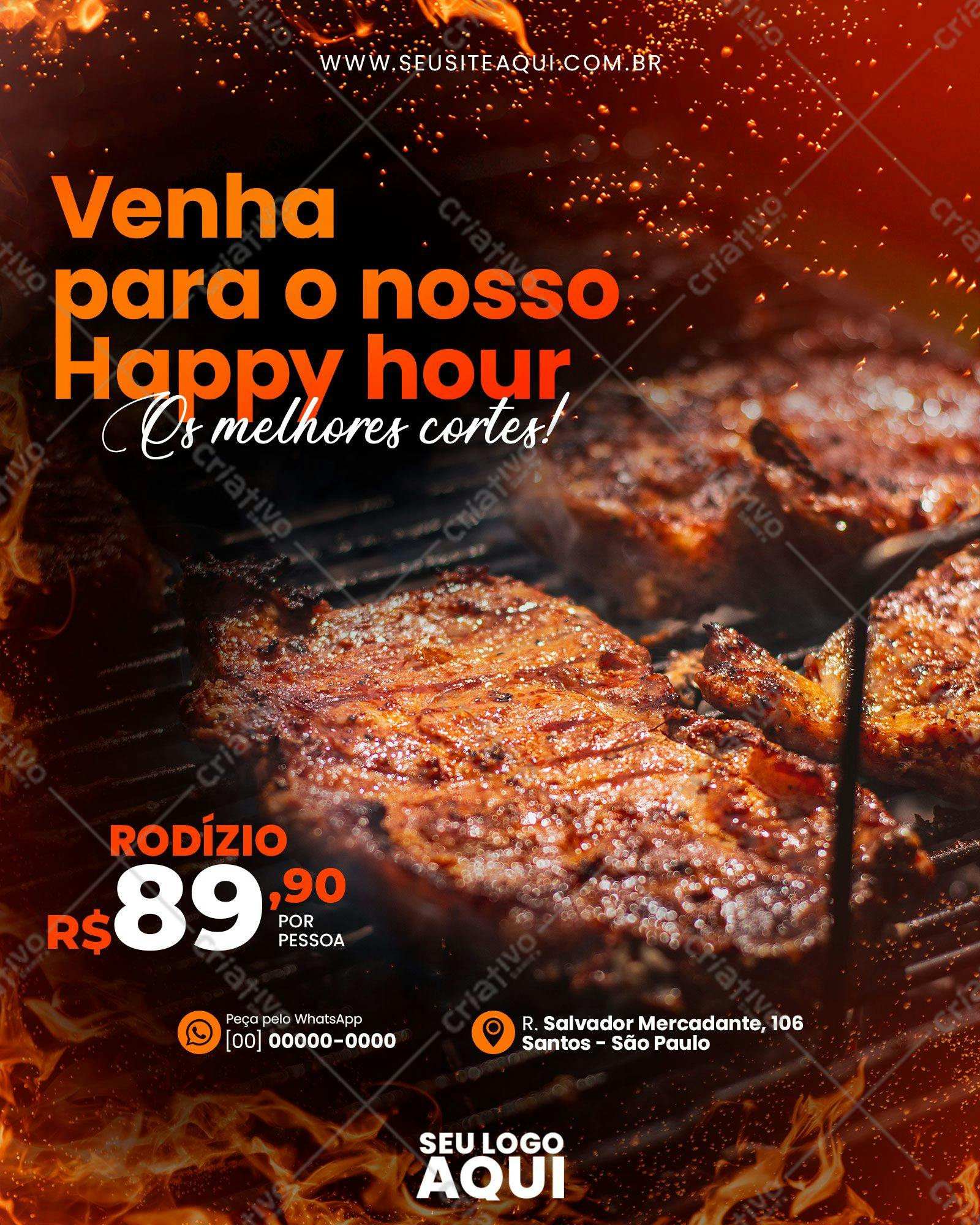 Post para Redes Sociais Happy Hour Churrasco PSD Editável