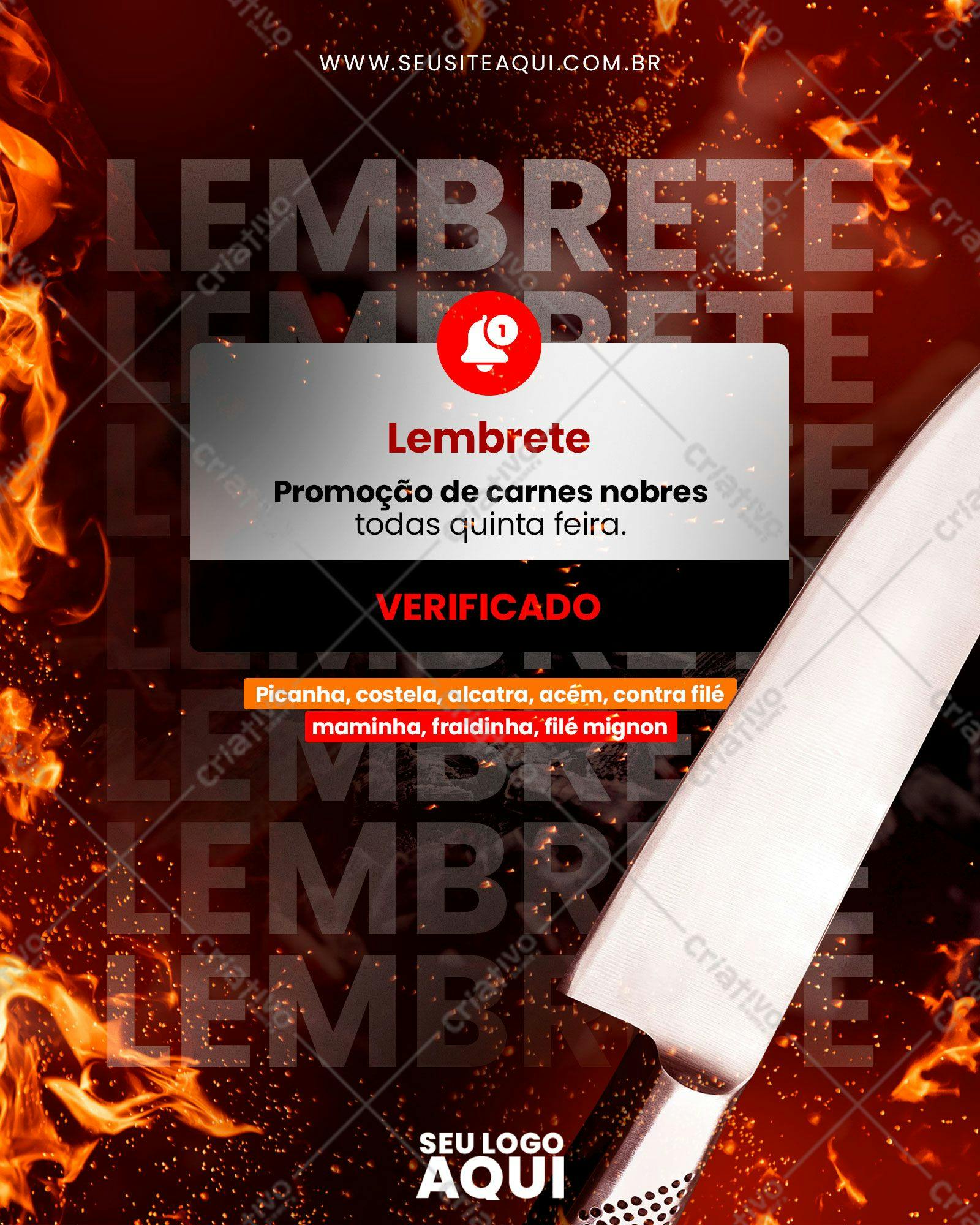Lembretes para Promoção de Carnes Nobres PSD Editável