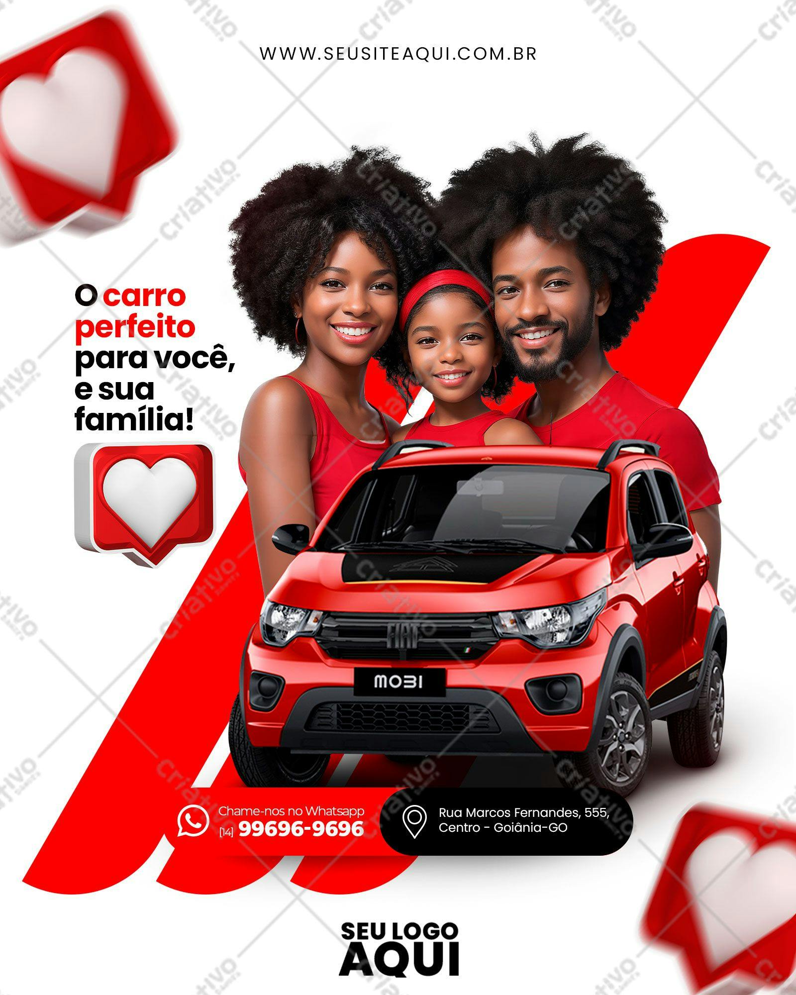 Flyer para Família Feliz com Carro Vermelho PSD Editável