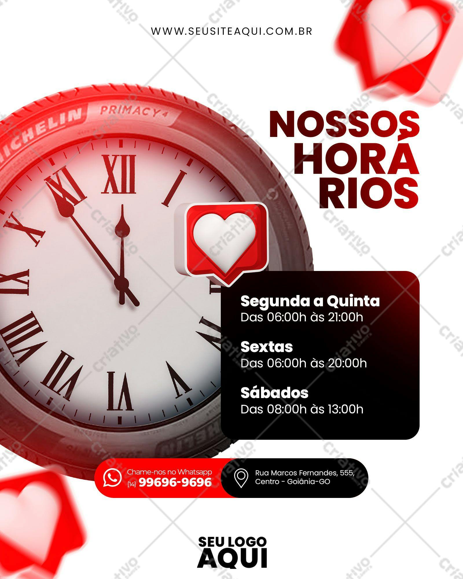 Post para Redes Sociais Horários de Funcionamento PSD Editável