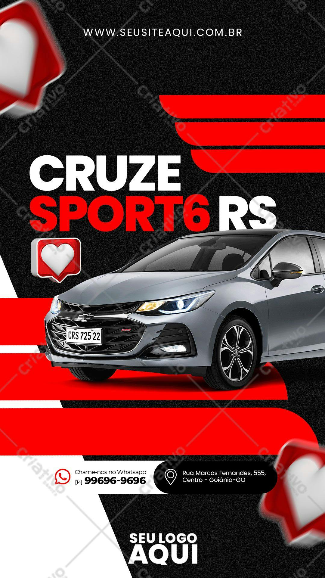 Template de Publicidade para Carro Chevrolet Cruze Sport6 RS PSD Editável