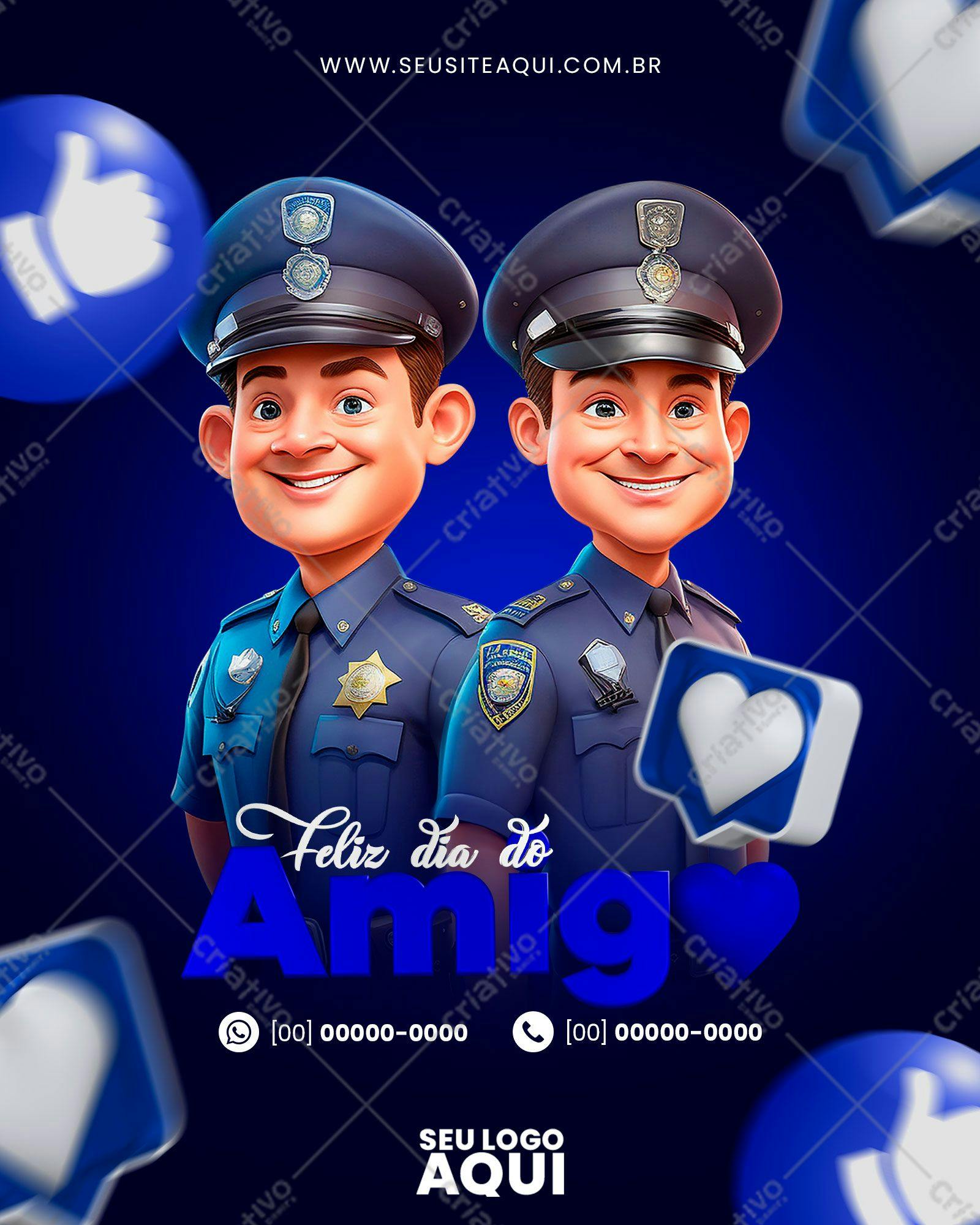 PSD para Dia do Amigo com Policiais Cartum PSD Editável