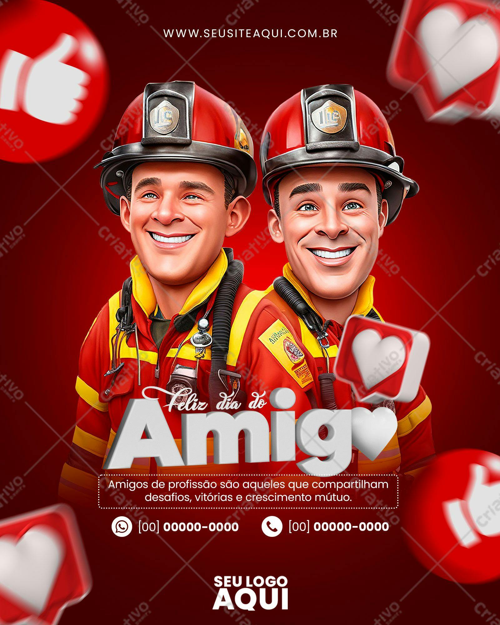 Flyer para o Dia do Amigo com Bombeiros PSD Editável