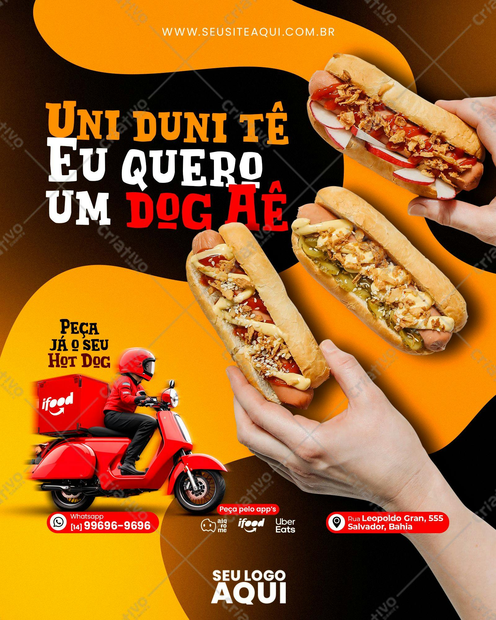 Template de Flyer para Delivery de Hot Dog PSD Editável