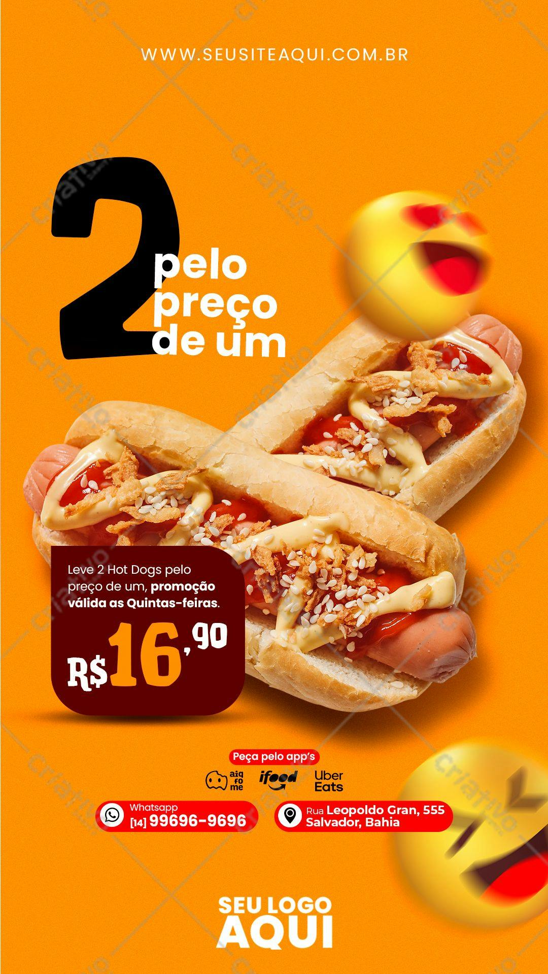 Flyer Promoção Hot Dog 2x1 Quintas PSD Editável