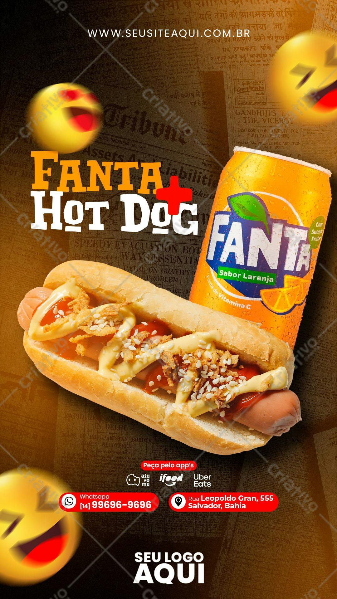 Cardápio Lanche Hot Dog e Fanta PSD Editável