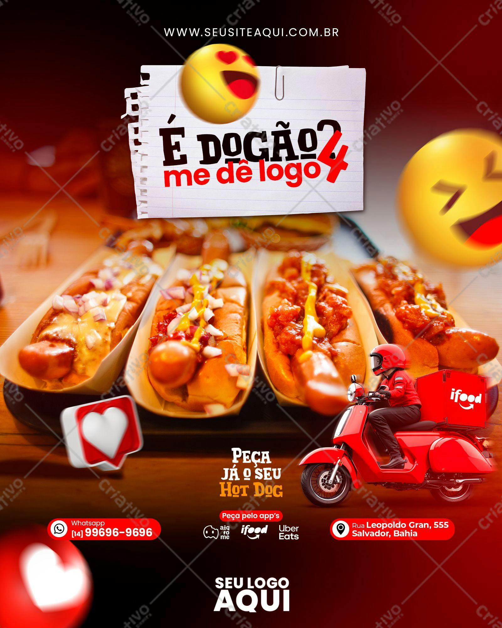 Template Flyer para Delivery de Hot Dog PSD Editável
