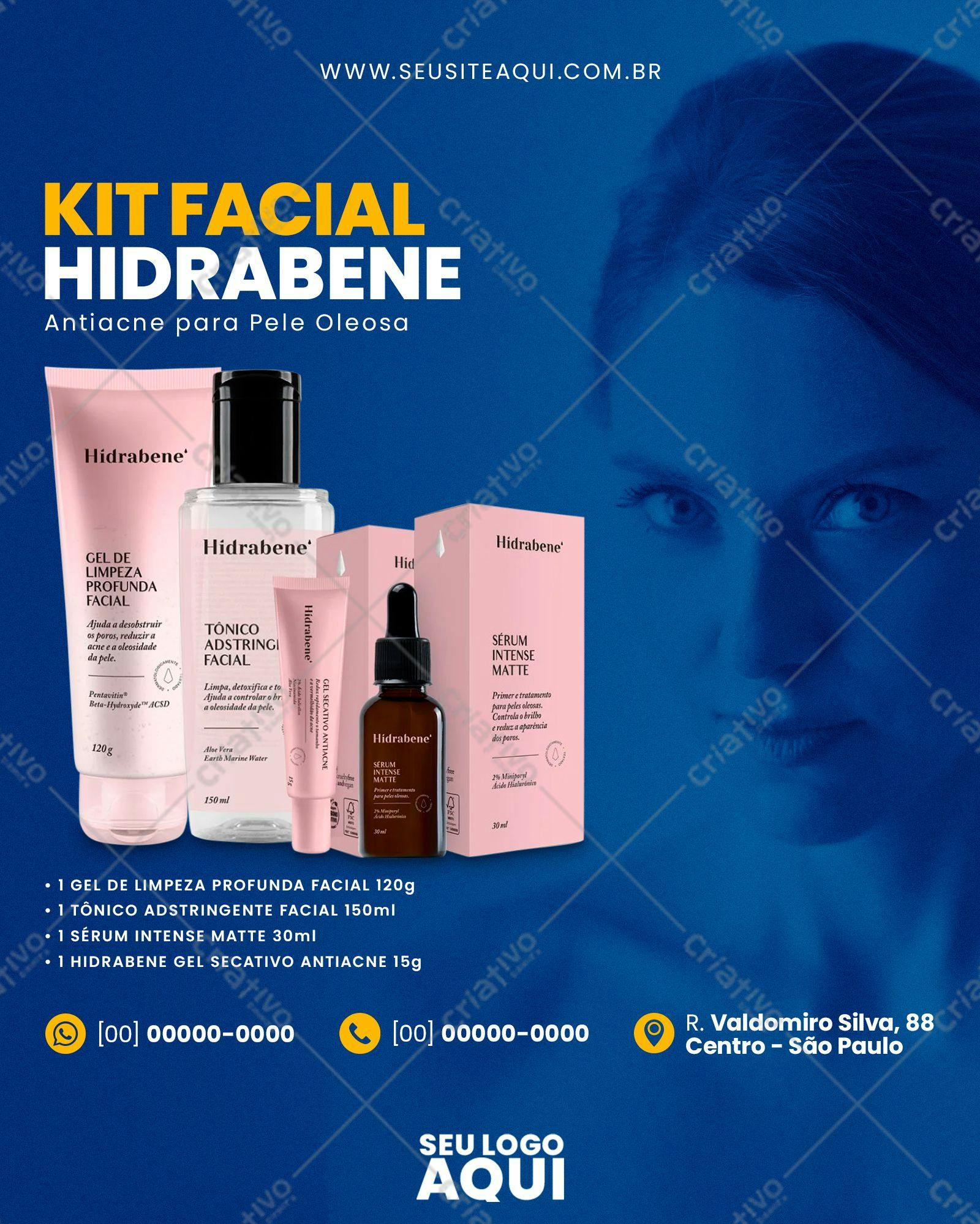 Banner Kit Facial Hidrabene para Pele Oleosa PSD Editável