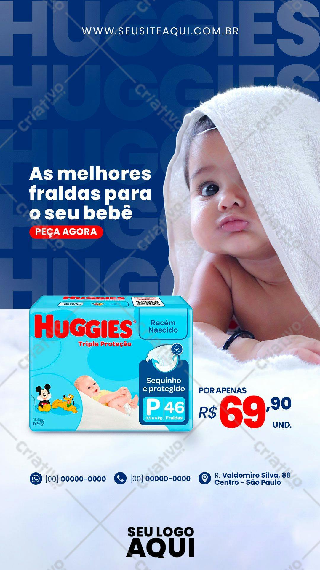 Flyer para Anúncio de Fraldas Huggies PSD Editável