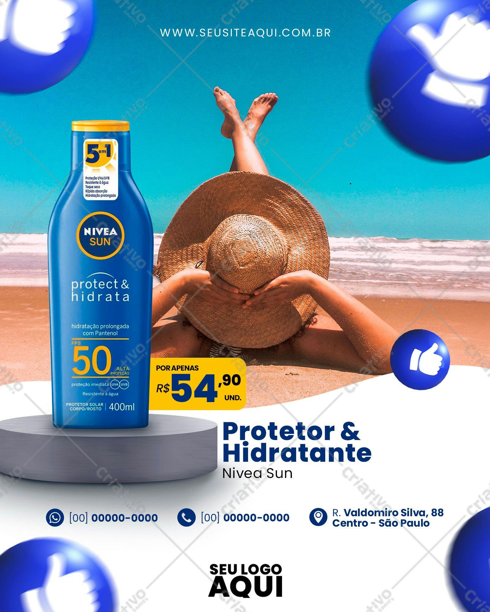 Propaganda Verão Protetor Solar Nivea Sun PSD Editável