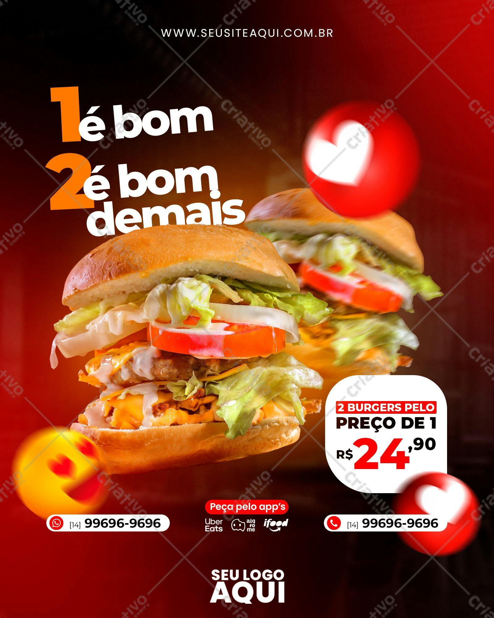Postagem para Redes Sociais Promoção de Hambúrguer PSD Editável