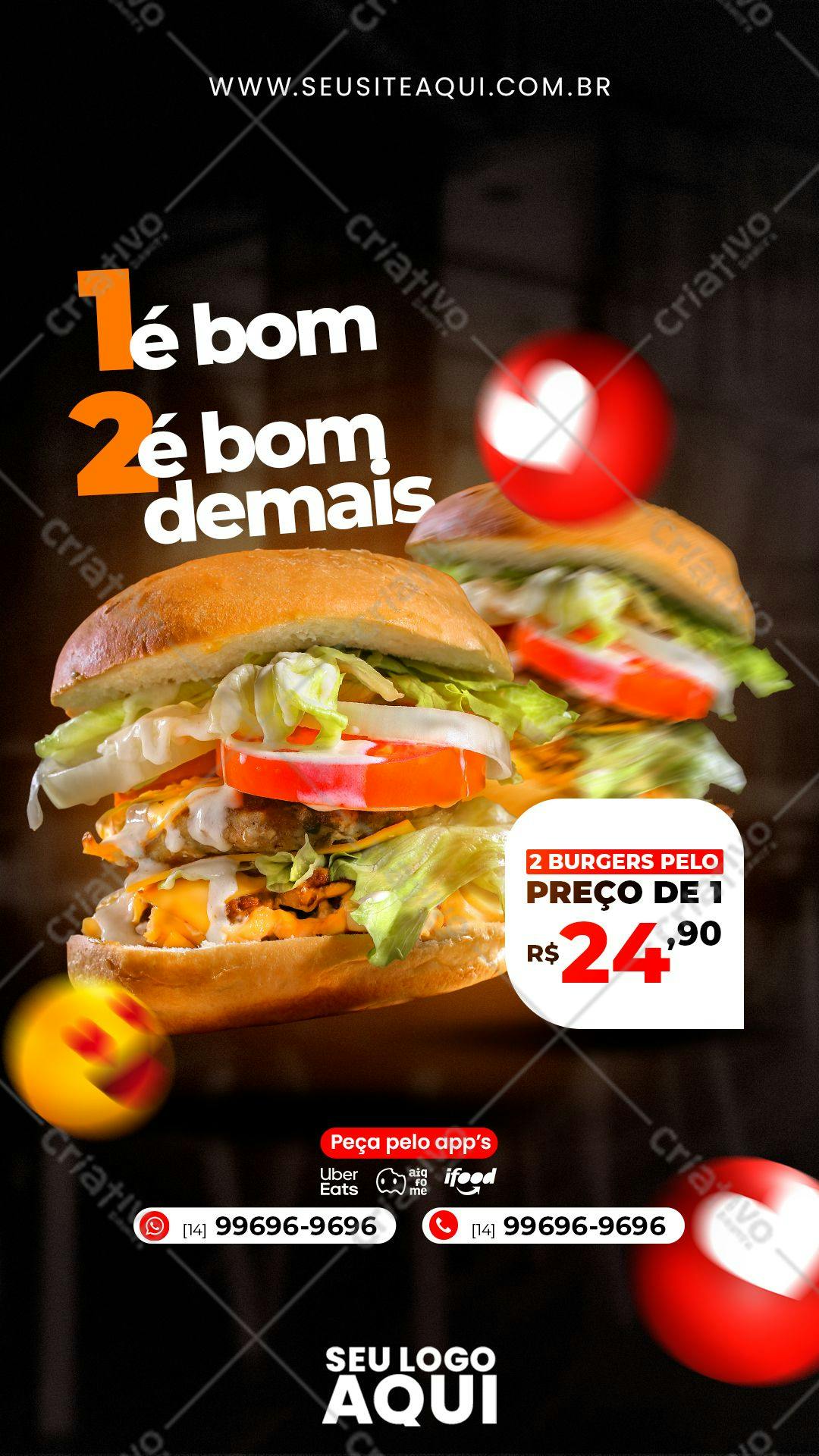 Banner para Promoção de Hambúrguer 2x1 PSD Editável