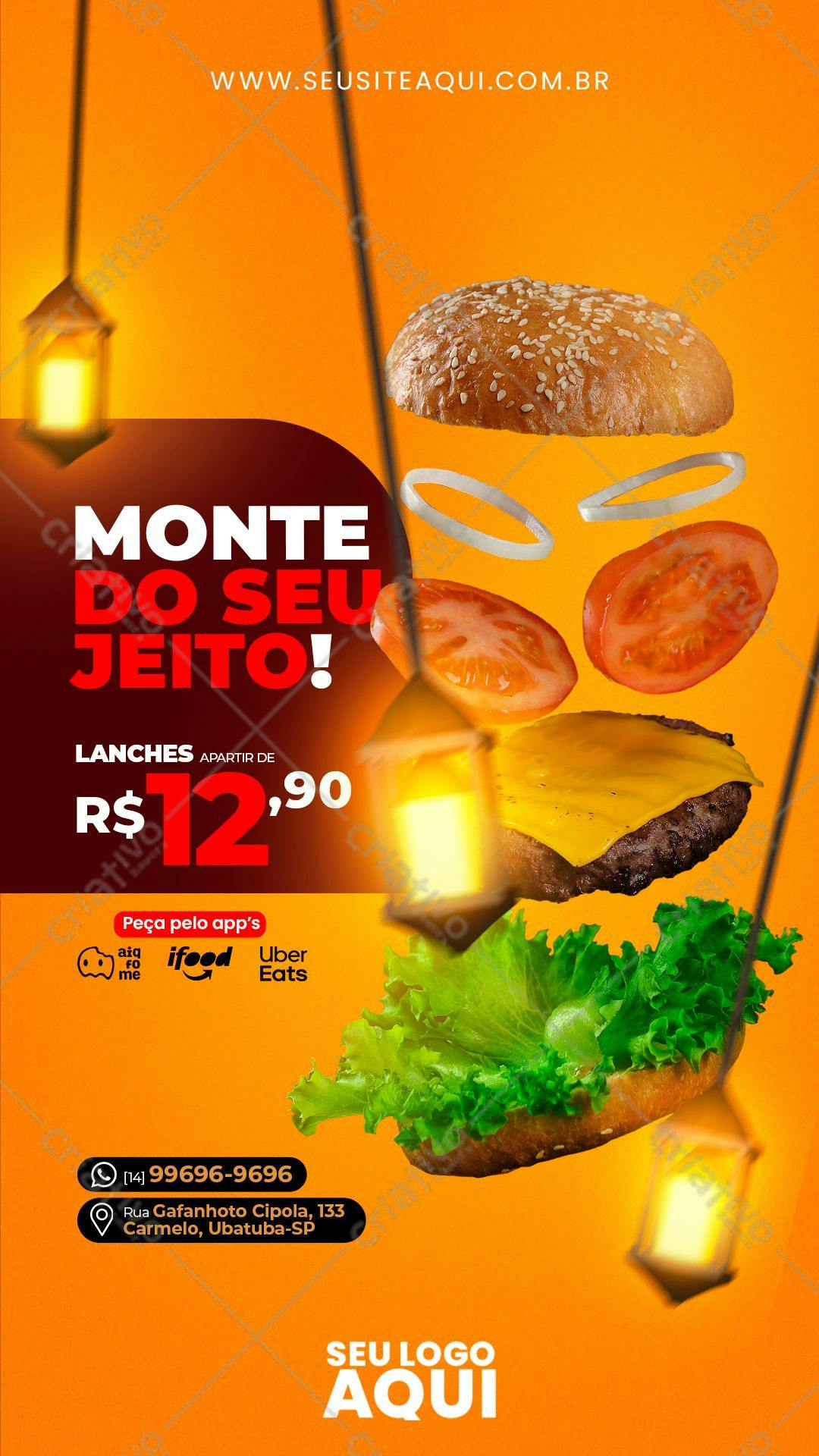 Banner para Lanchonete com Hambúrguer PSD Editável