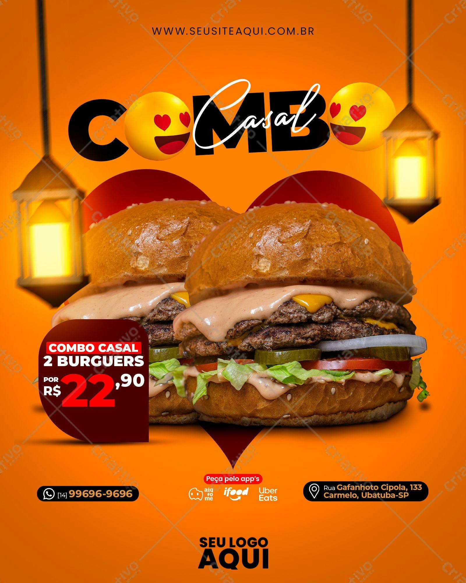 Flyer para Combo Casal de Hambúrgueres PSD Editável