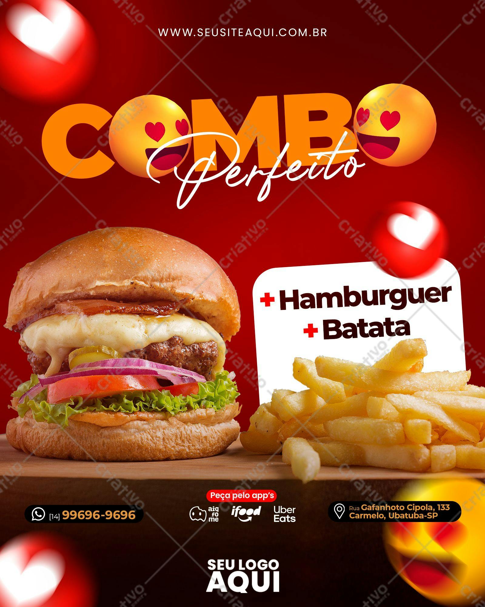 Cardápio Combo Perfeito Hambúrguer e Batata PSD Editável