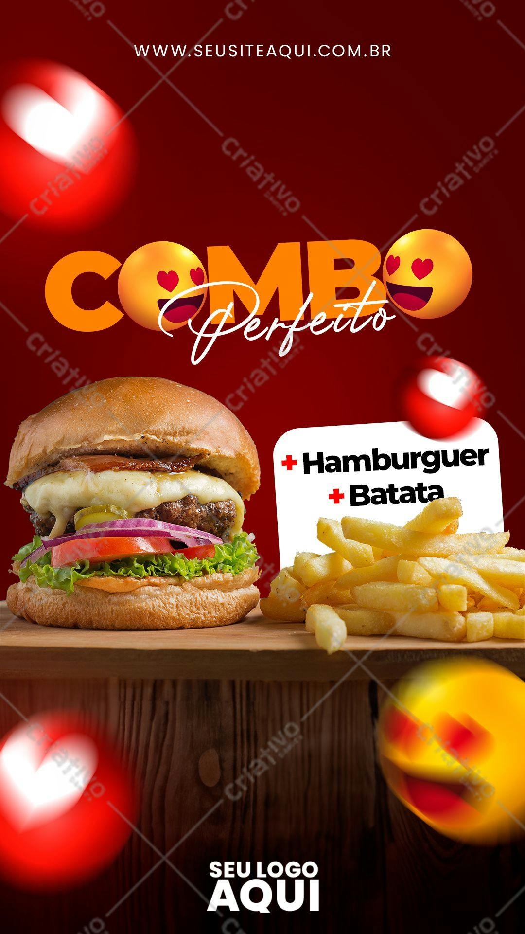 Flyer para Promoção de Combo Perfeito de Hambúrguer e Batata PSD Editável