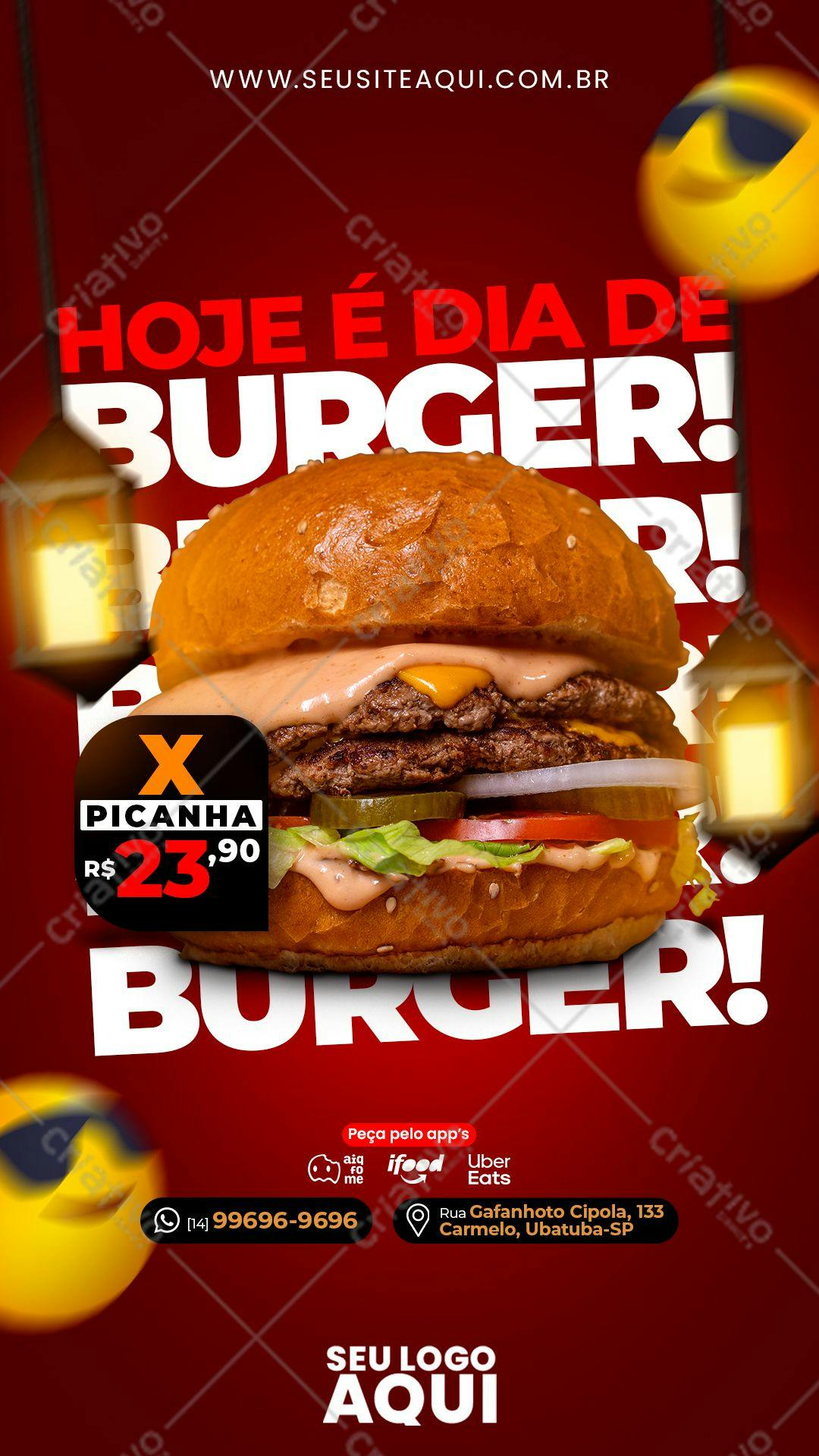 Flyer para Dia do Hambúrguer com Picanha PSD Editável