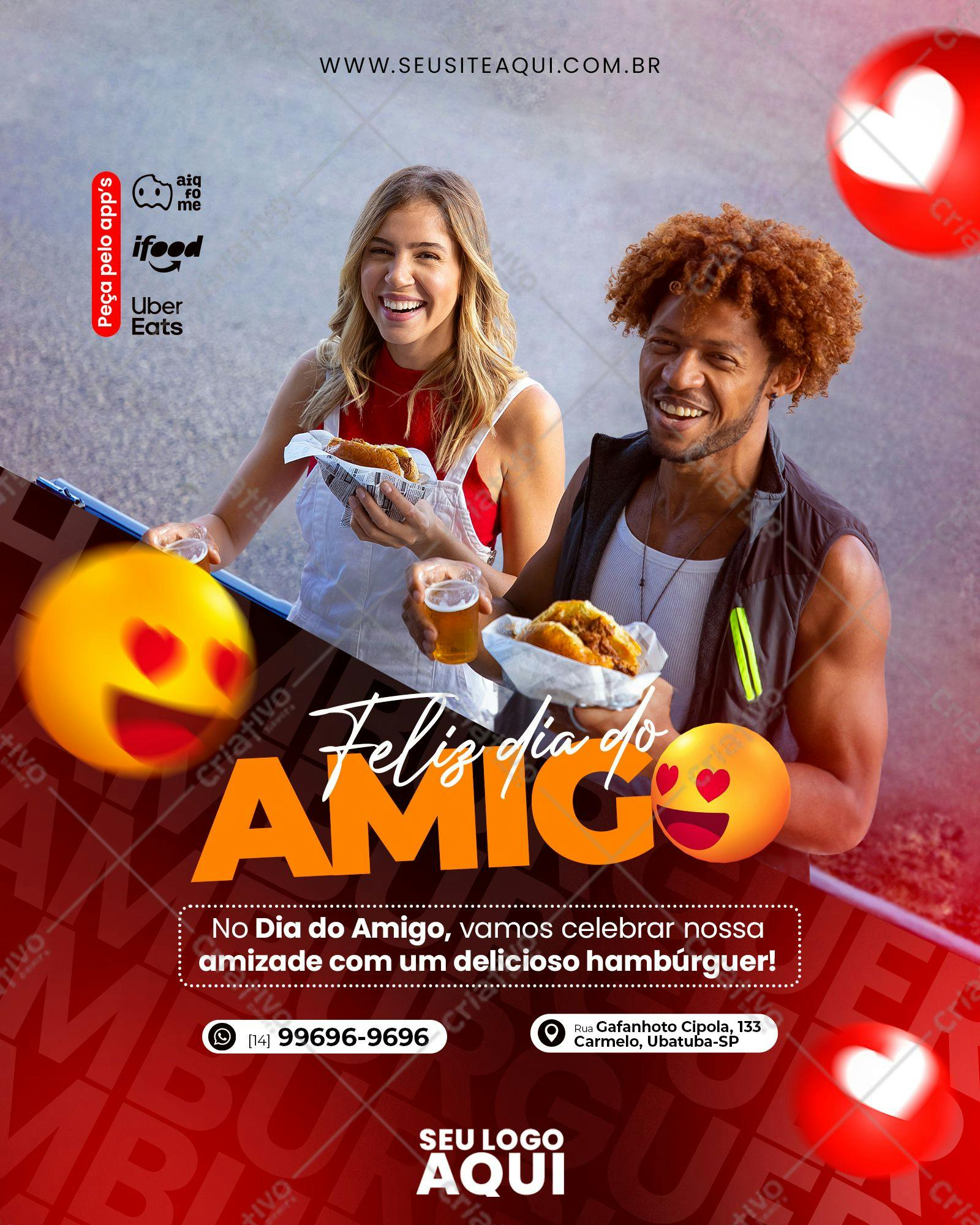 Flyer para o Dia do Amigo com Hambúrguer PSD Editável