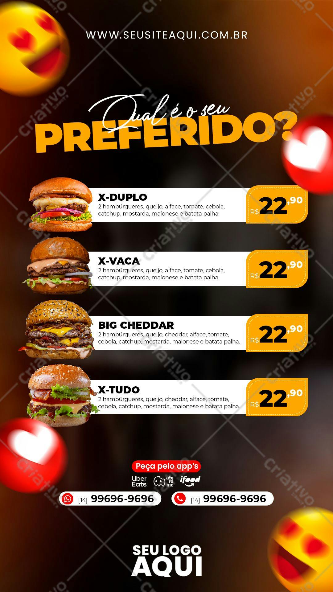 Cardápio de Hambúrgueres Delivery PSD Editável