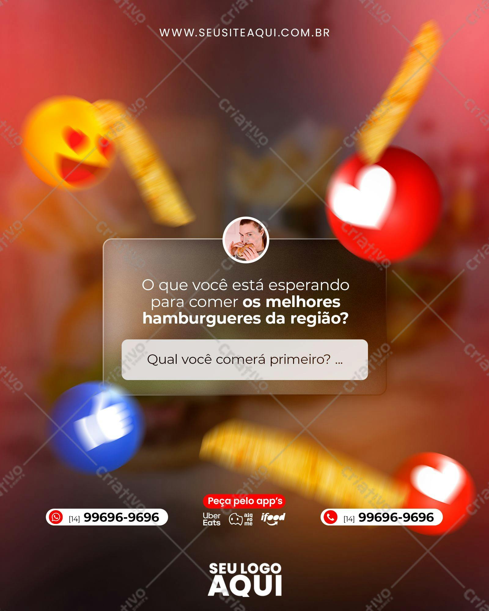 Post para Redes Sociais Hambúrguer PSD Editável