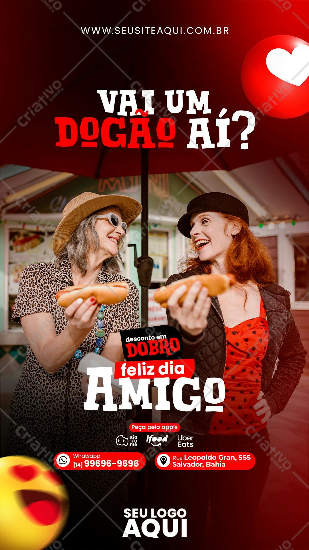 Flyer para o Dia do Amigo com Hot Dogs PSD Editável
