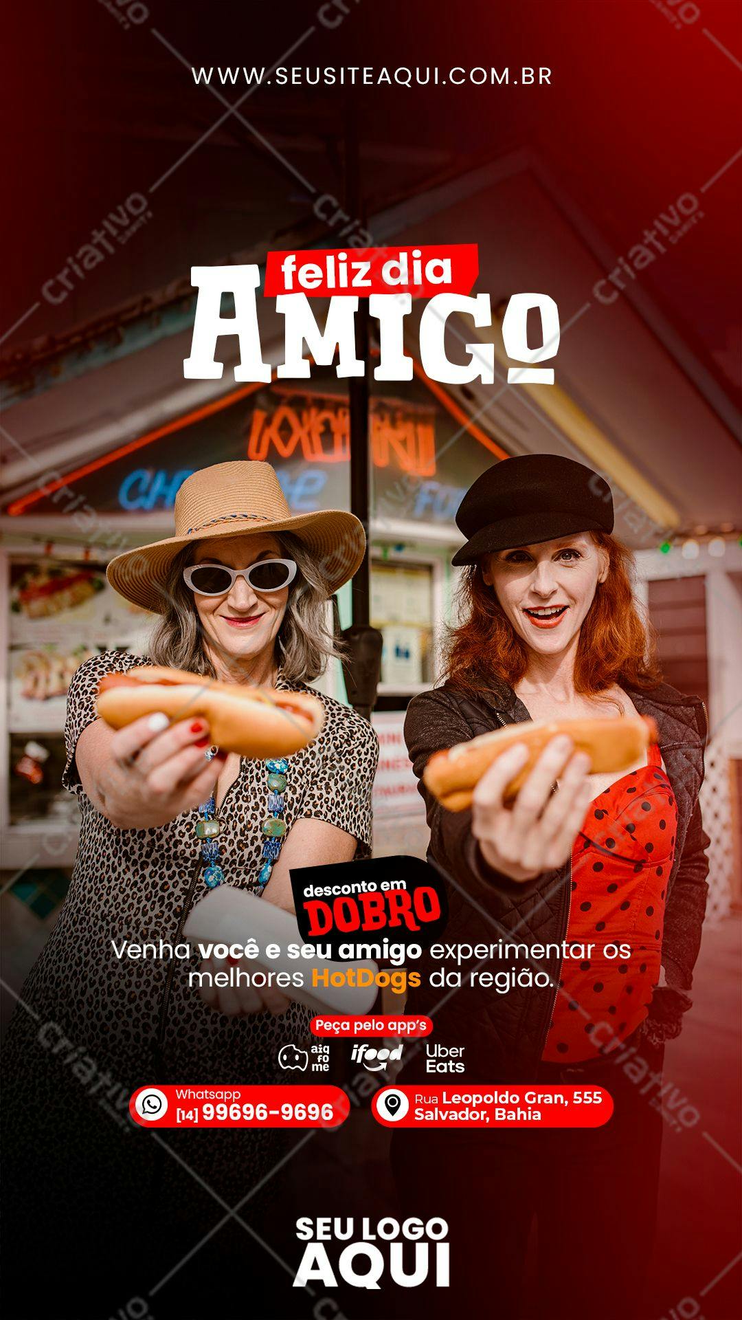 Flyer Dia do Amigo com Mulheres Maduras e Hot Dogs PSD Editável