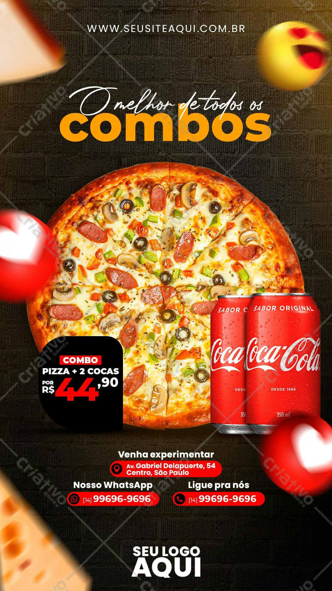 Cardápio de Pizza e Coca-Cola PSD Editável