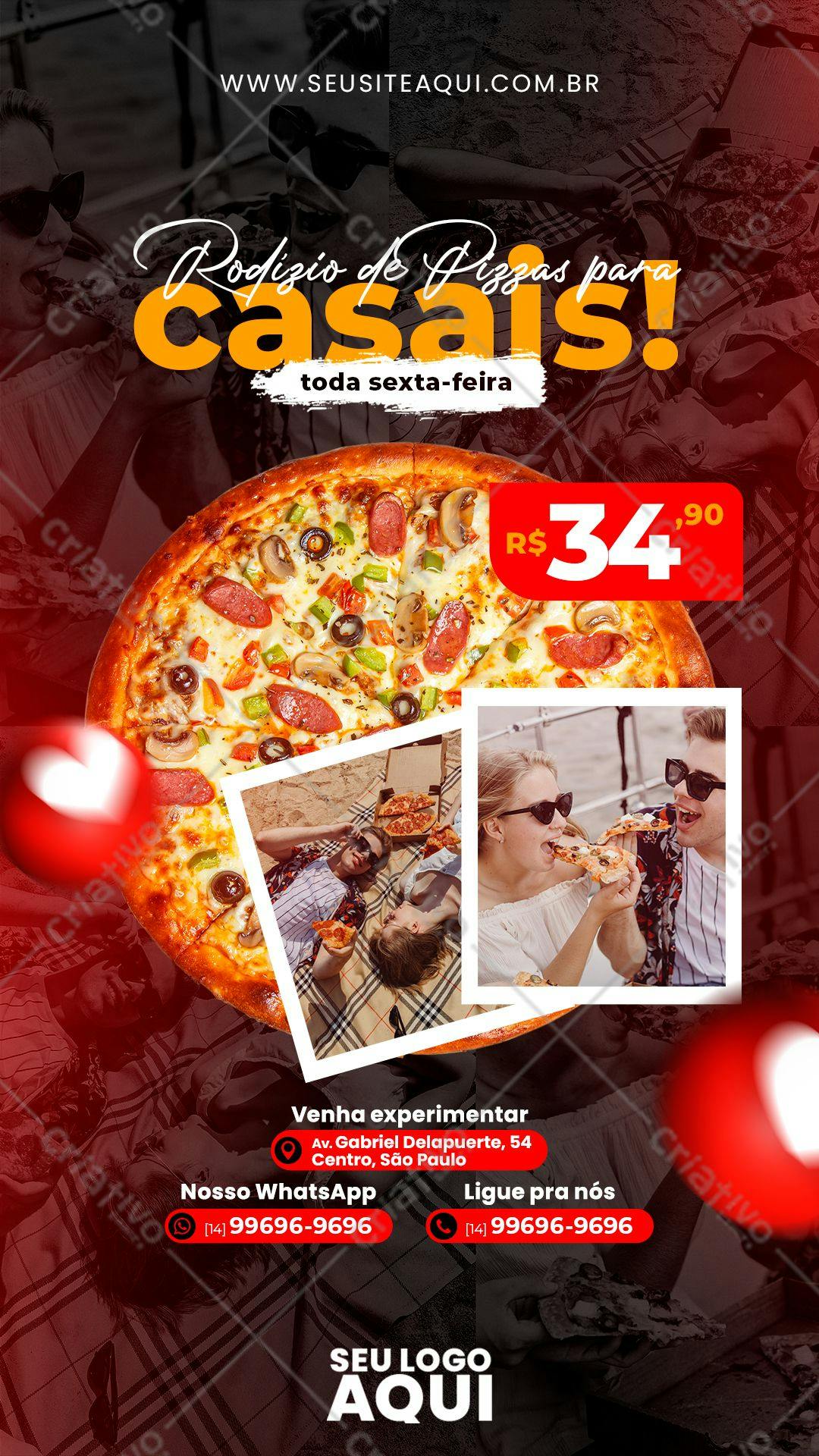 Flyer para Rodízio de Pizza para Casal PSD Editável