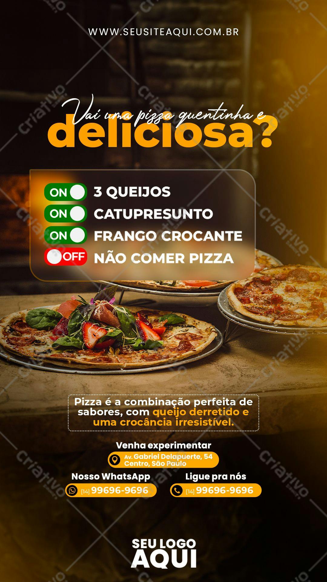 Flyer para Pizzaria com Fotos Deliciosas de Pizza PSD Editável