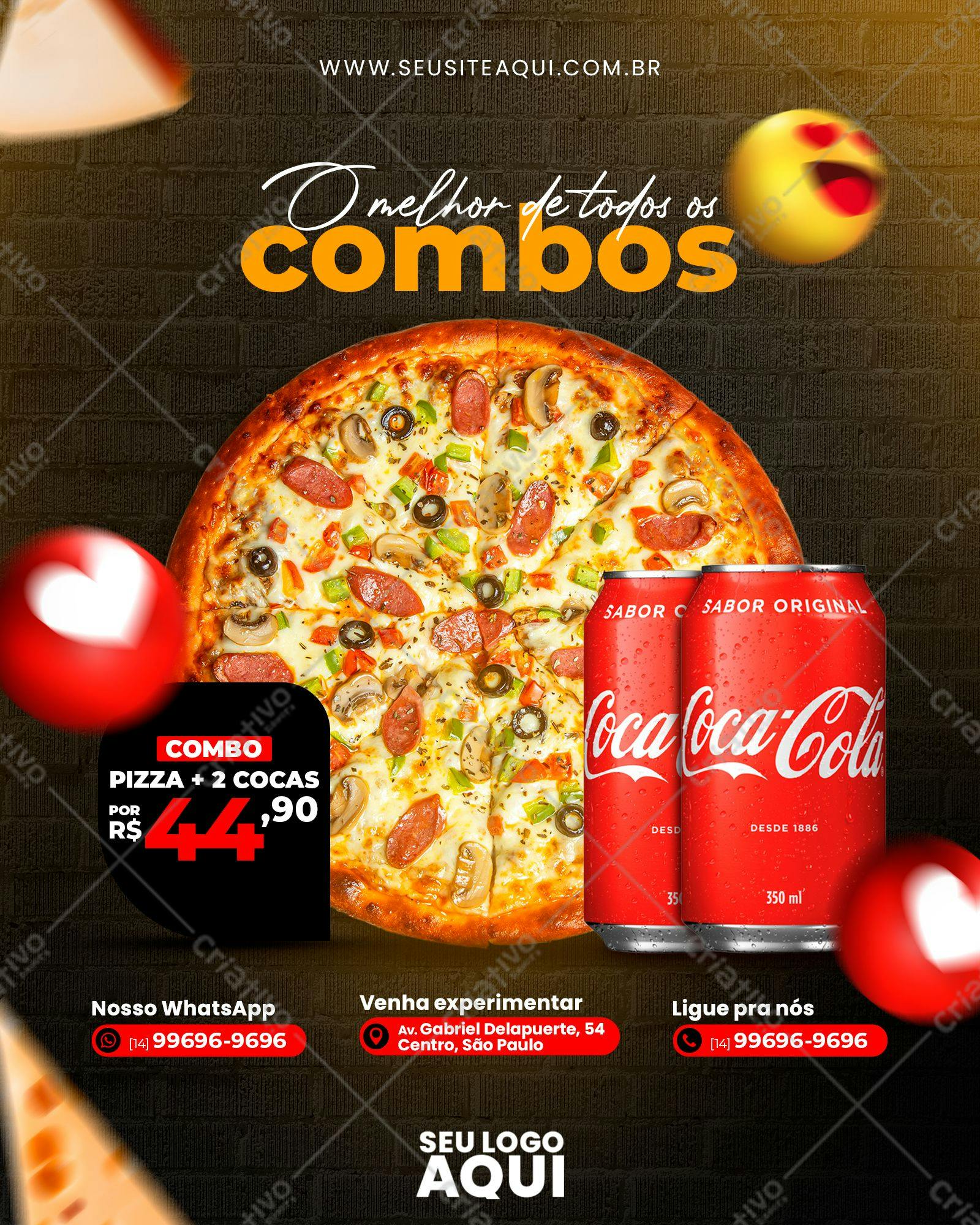 Template de Post para Redes Sociais Pizza e Coca-Cola PSD Editável