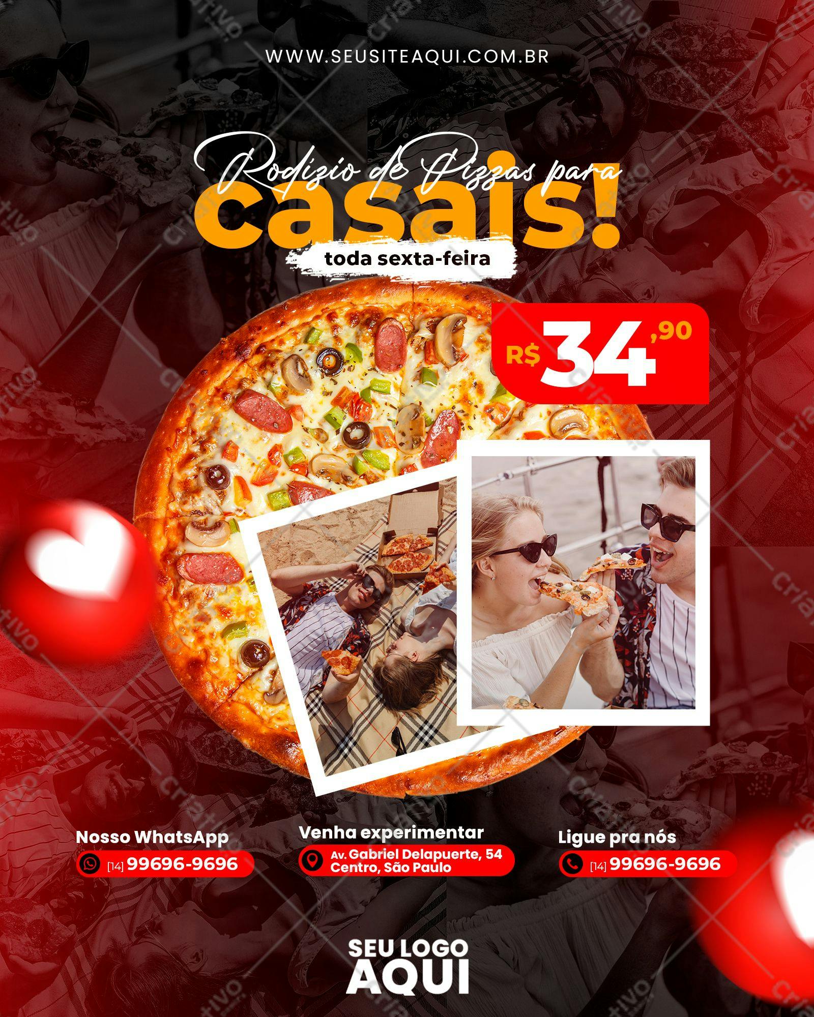 Flyer para Promoção de Rodízio de Pizzas para Casais PSD Editável
