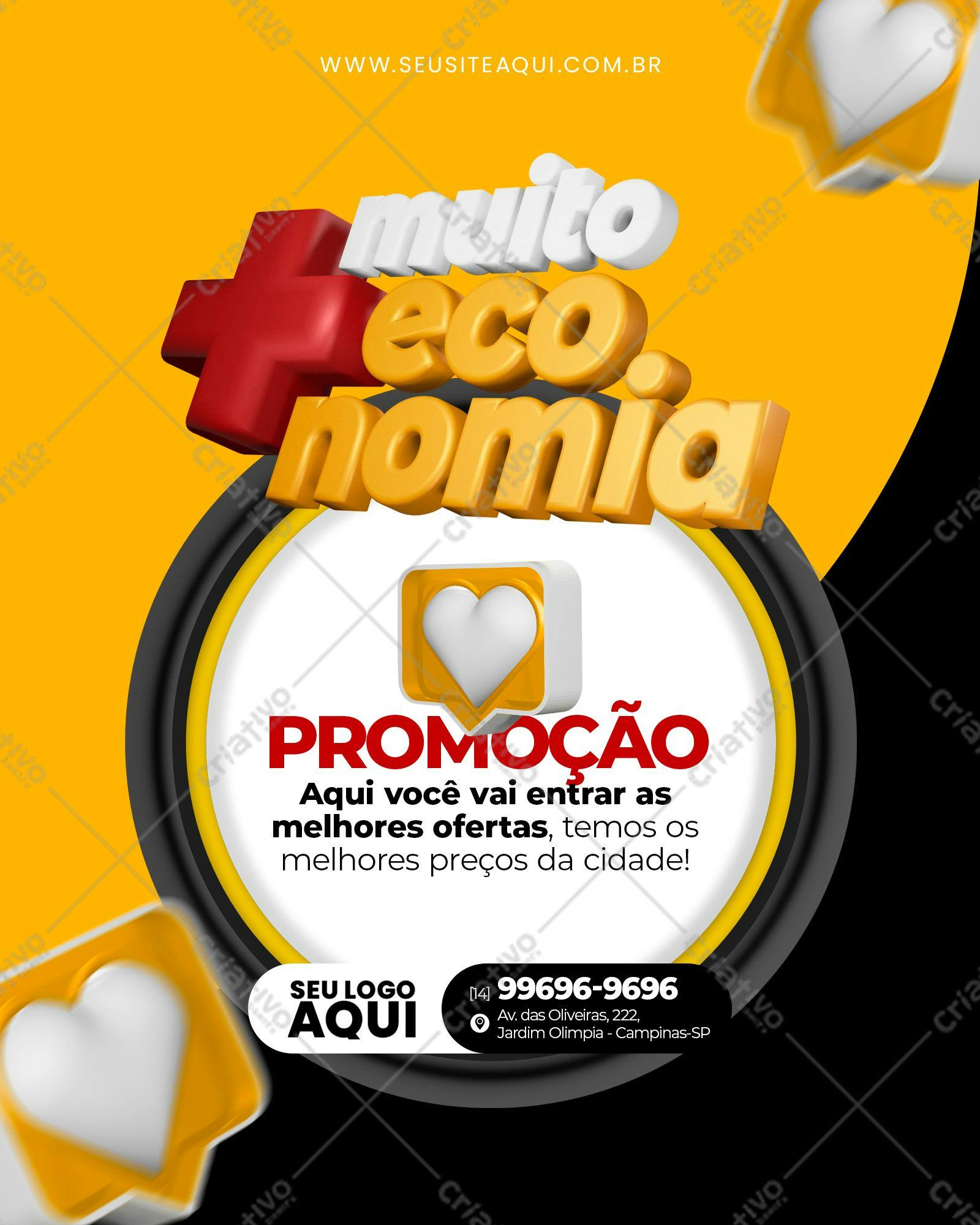 Flyer de Promoção com Design 3D em Amarelo e Vermelho PSD Editável