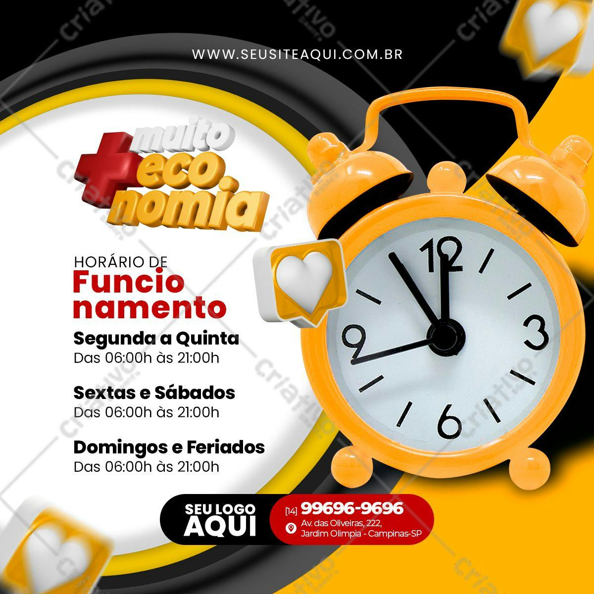 Post para Redes Sociais Horário de Funcionamento PSD Editável