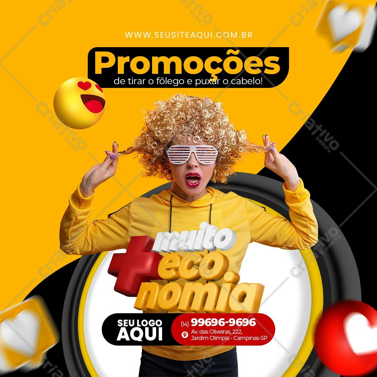 Flyer para Promoções com Mulher Loira e óculos PSD Editável