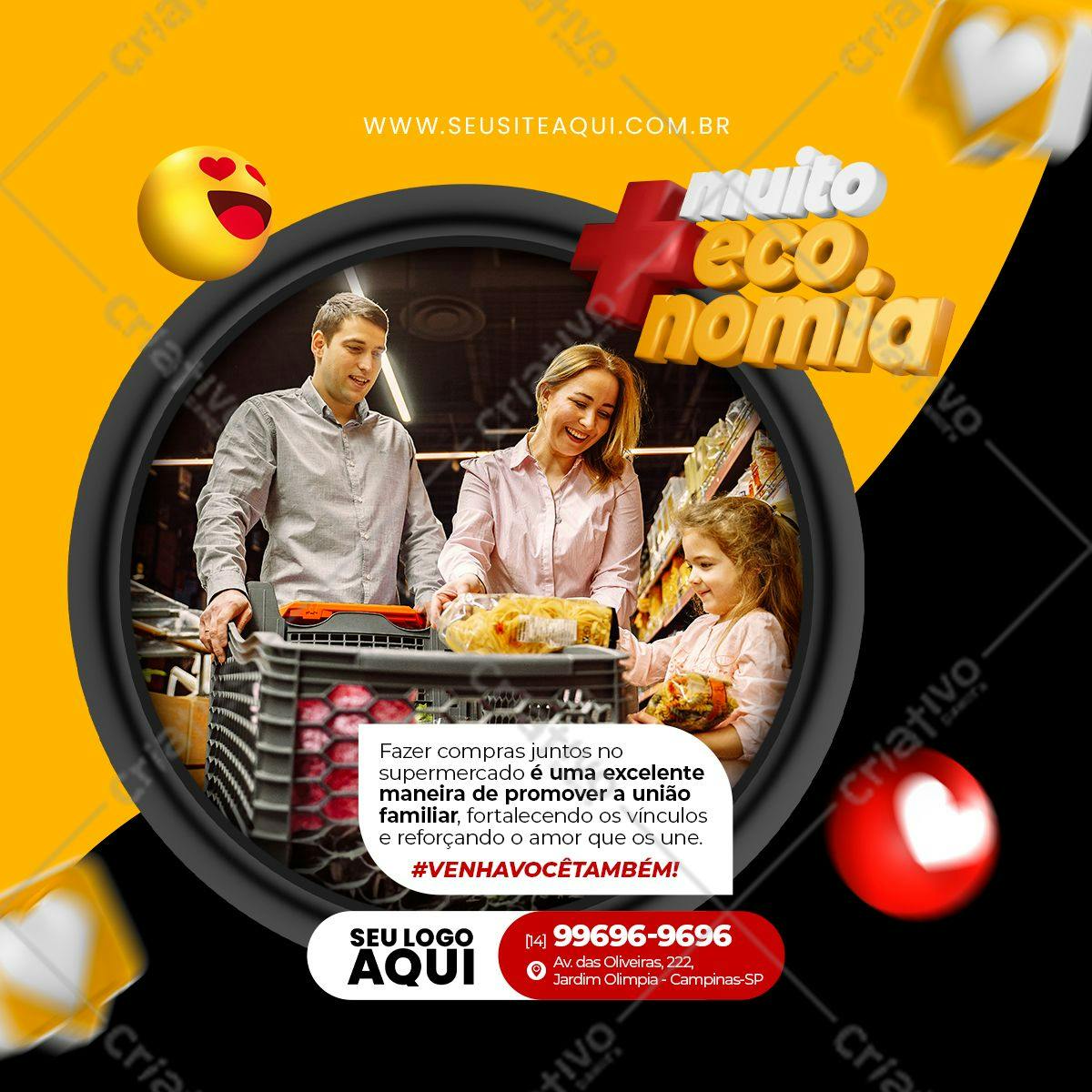 Post para Redes Sociais Família no Supermercado PSD Editável