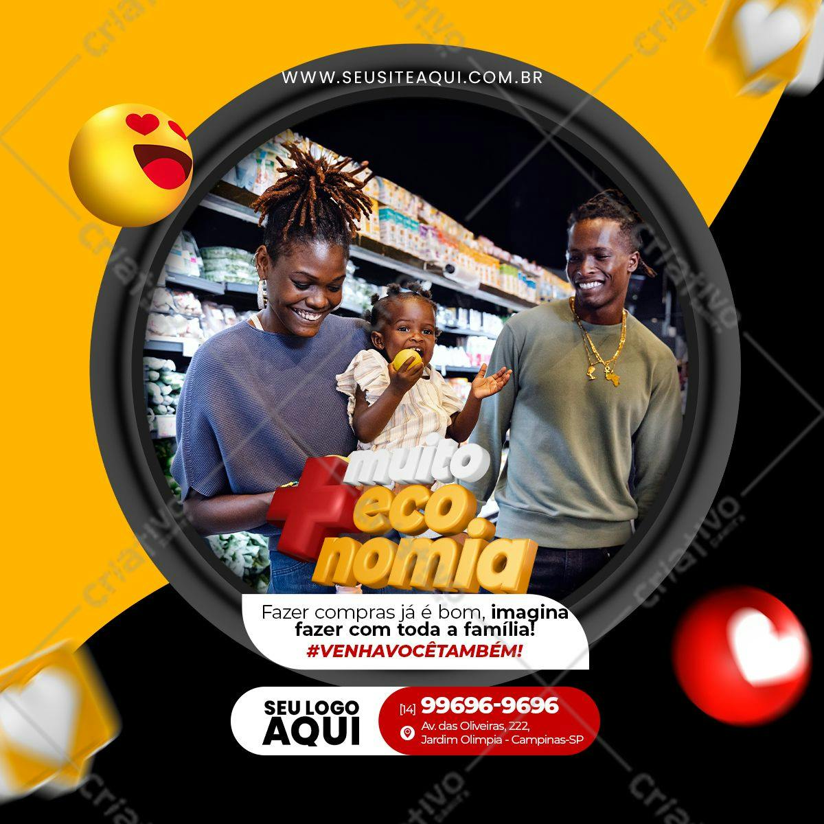Post para Redes Sociais Família no Supermercado PSD Editável