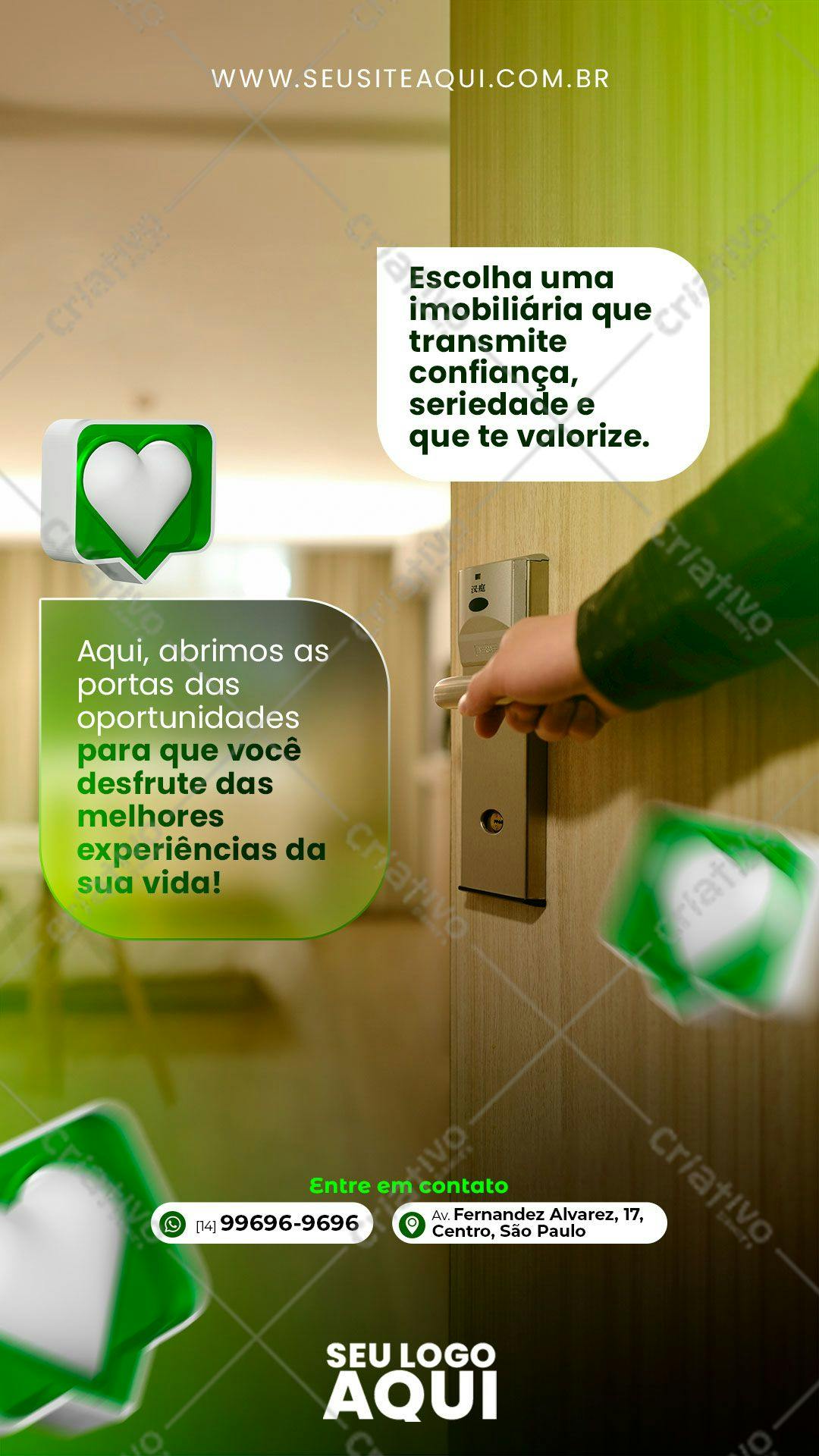 Post para Imobiliária com Coração Verde PSD Editável