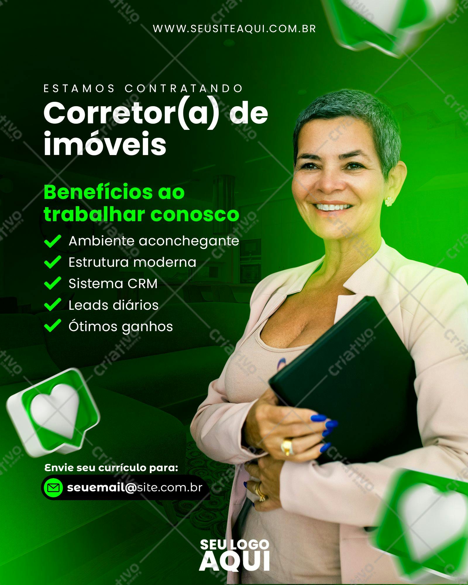 Postagem para Redes Sociais de Vagas Corretora de Imóveis PSD Editável