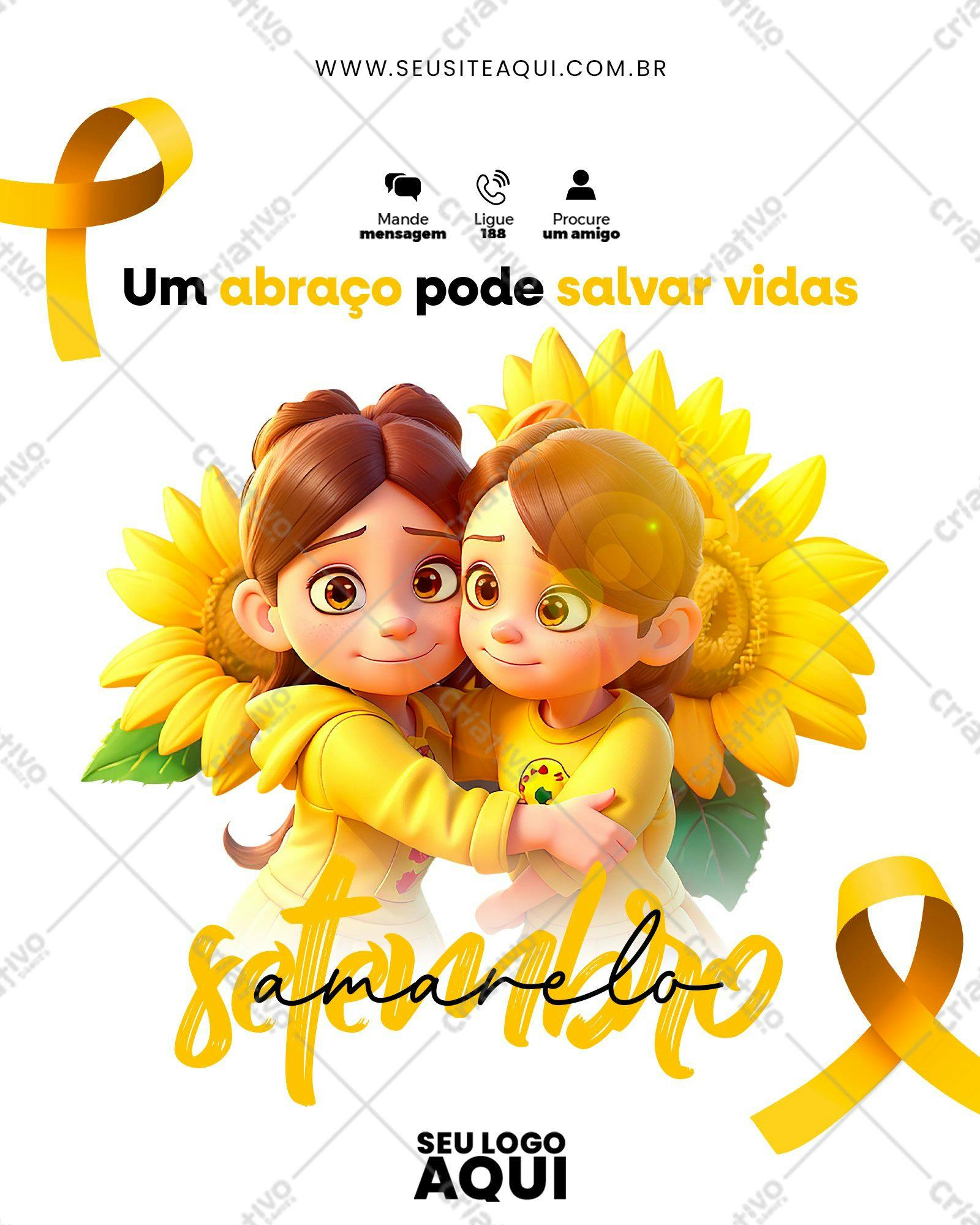 Flyer Setembro Amarelo com Meninas e Girassóis PSD Editável