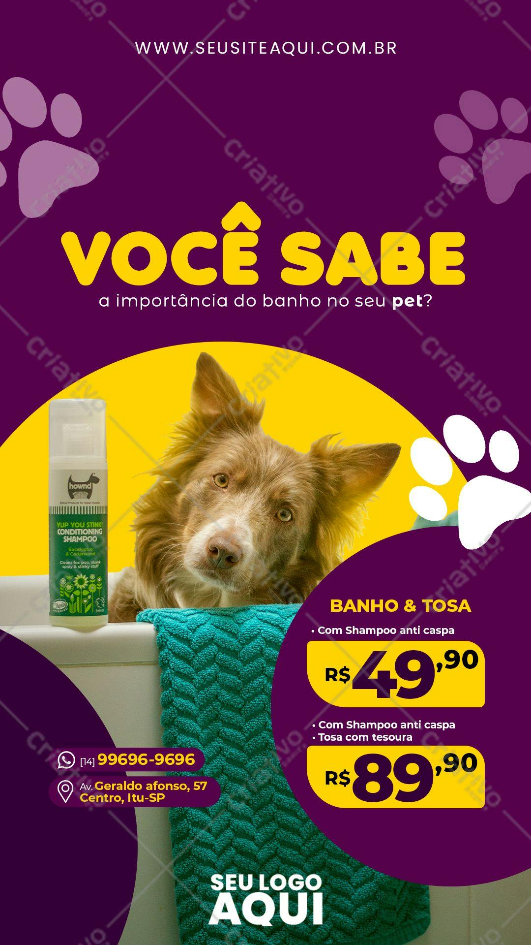 Flyer para Pet Shop com Banho e Tosa PSD Editável