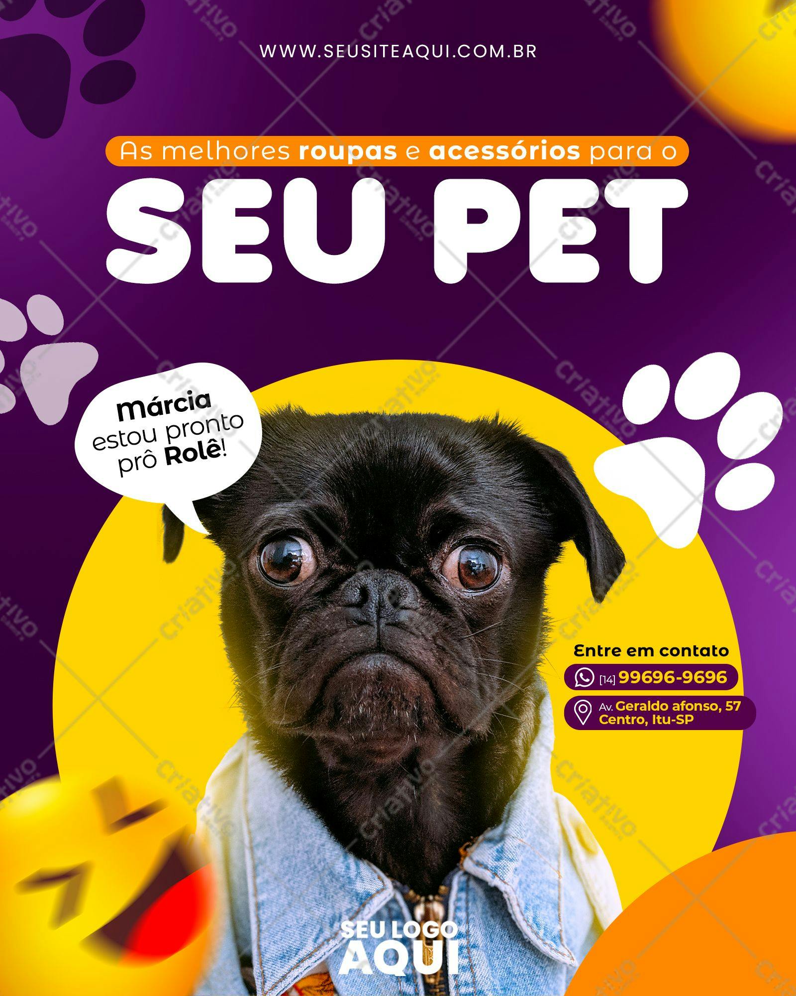 Post para Redes Sociais com Pug usando Jaqueta Jeans PSD Editável